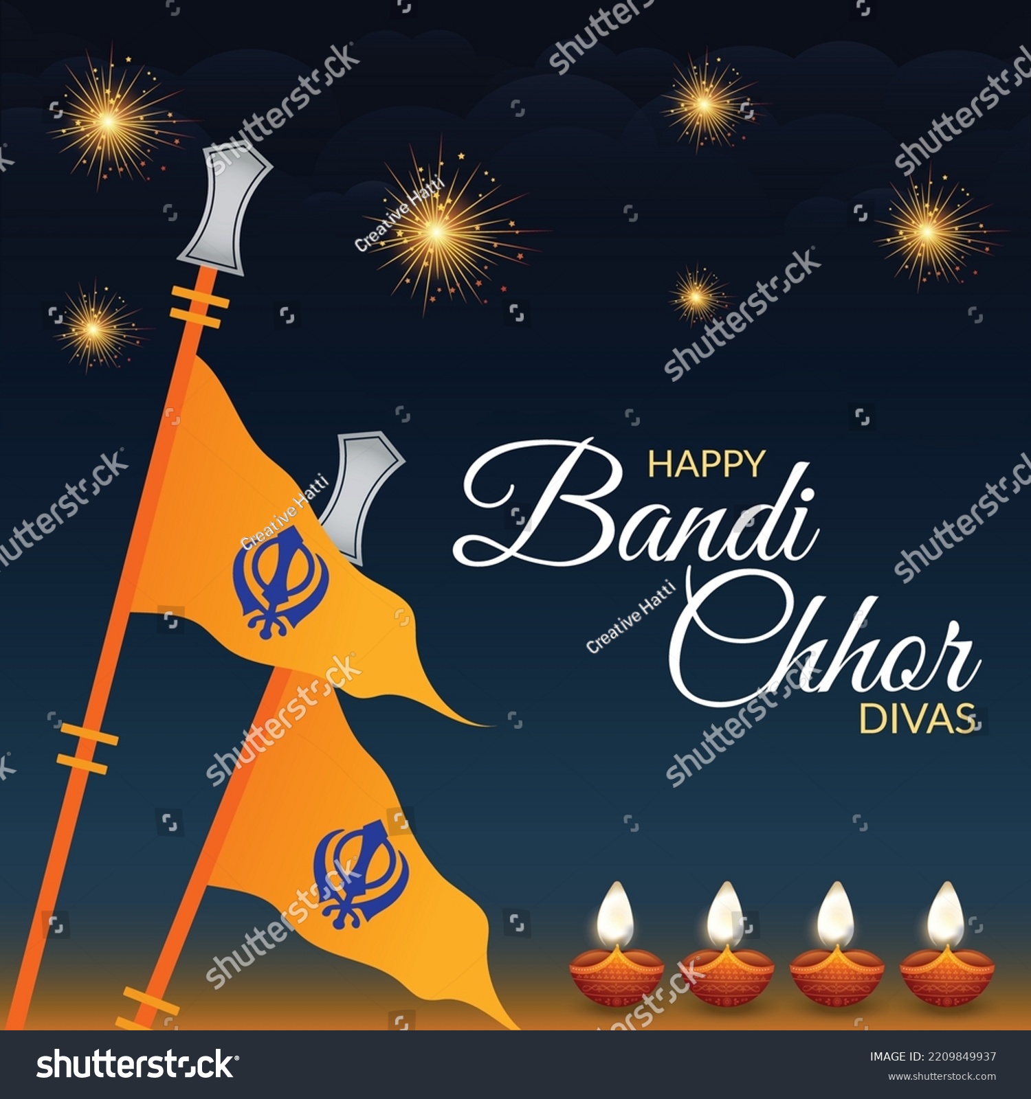 Banner Design Happy Bandi Chhor Diwas Stock Vector (Royalty Free