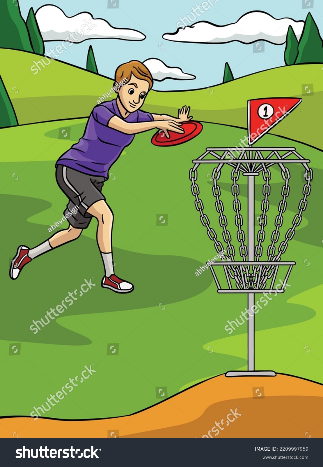 Disc Golf Colored Cartoon Illustration Stock Vector (Royalty Free