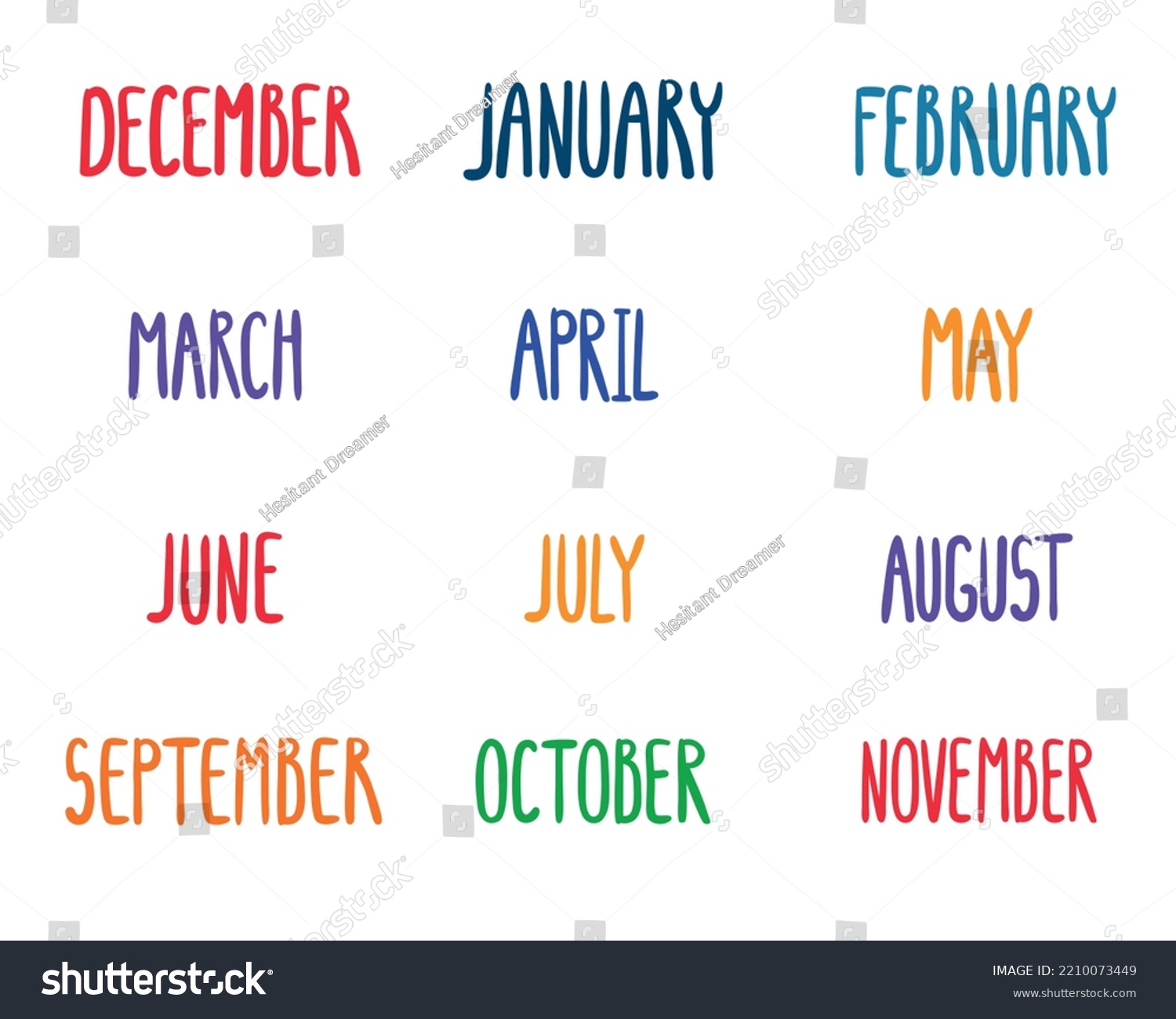 Vector Set Hand Drawn Lettering Months Stock Vector (Royalty Free ...