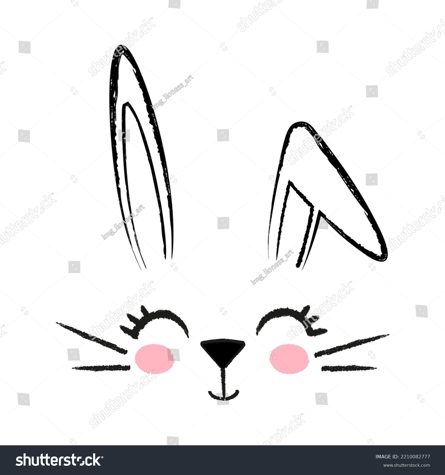 Cute Rabbit Face Curved Ear Doodles Stock Vector (Royalty Free ...