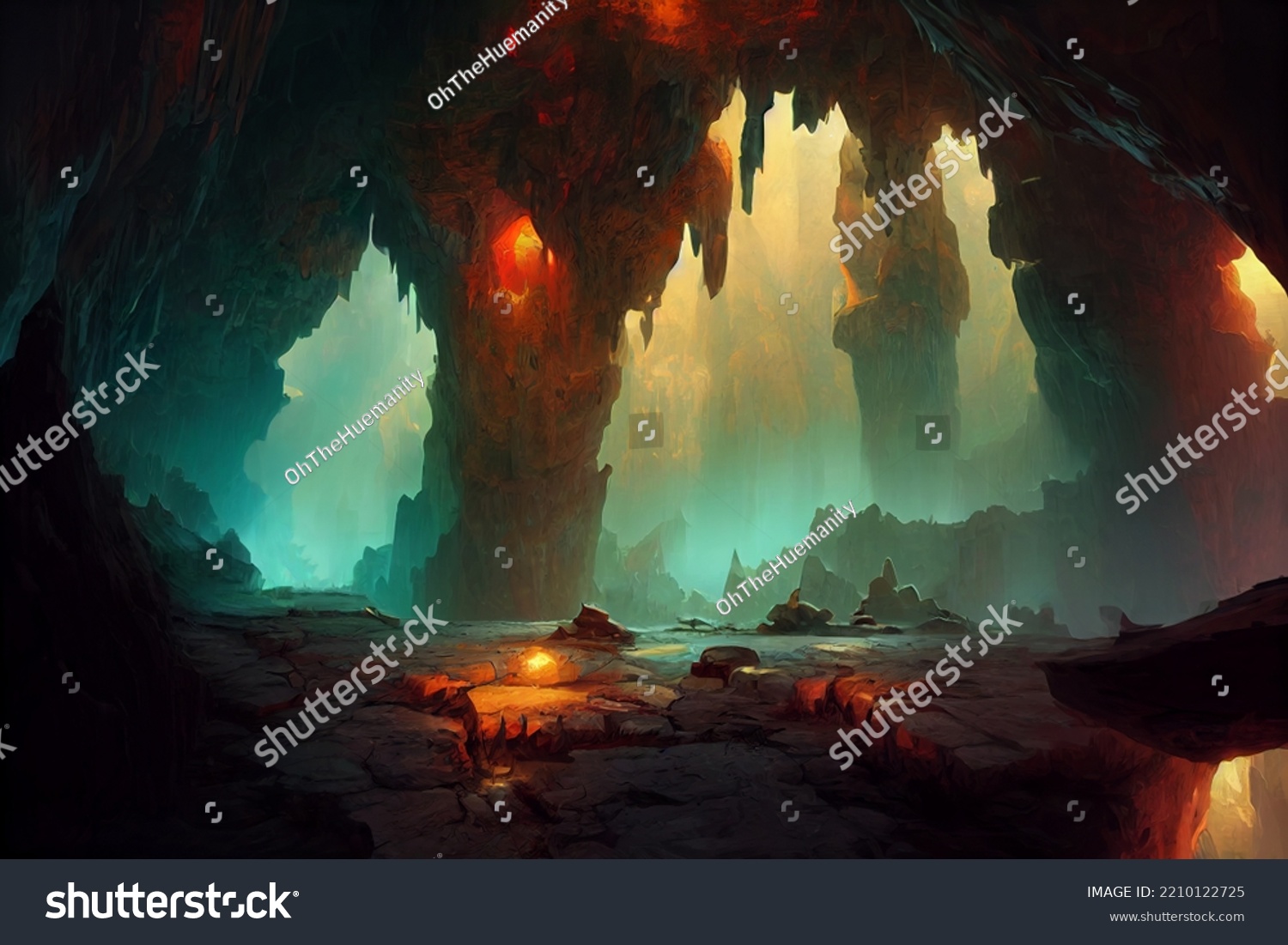 Dark Mysterious Fantasy Cave Cistern Dungeons Stock Illustration