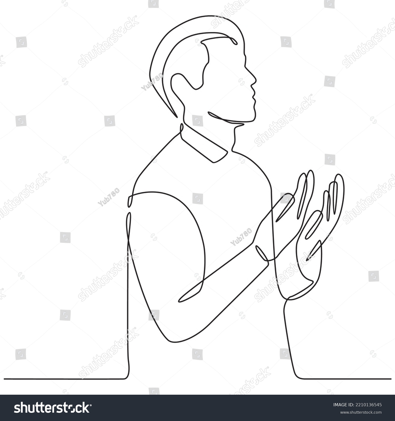 Continuous Line Drawing Person Praying His Stock Vector (Royalty Free ...