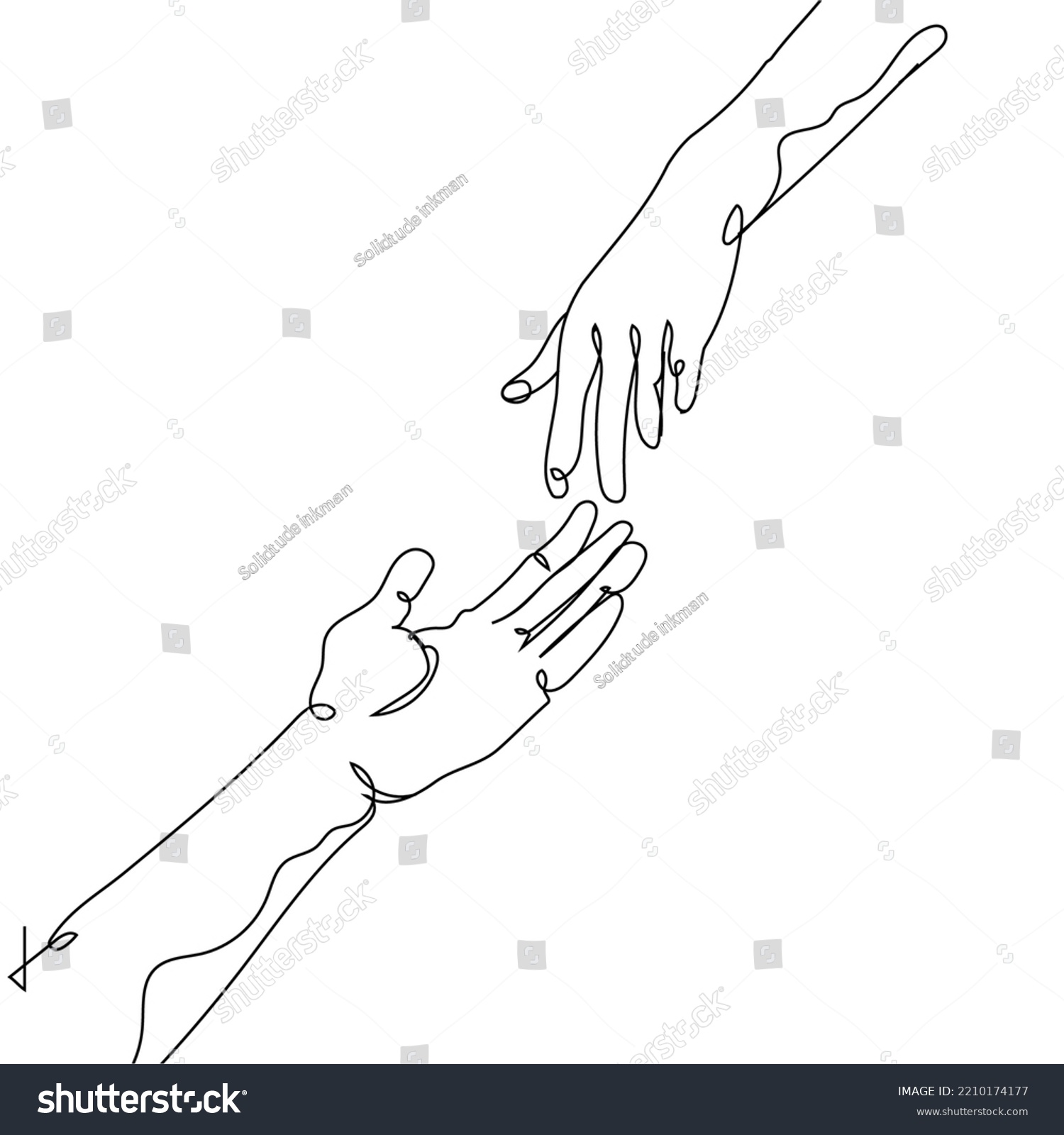 Continuous Line Drawing Two Hands Barely Stock Vector Royalty Free