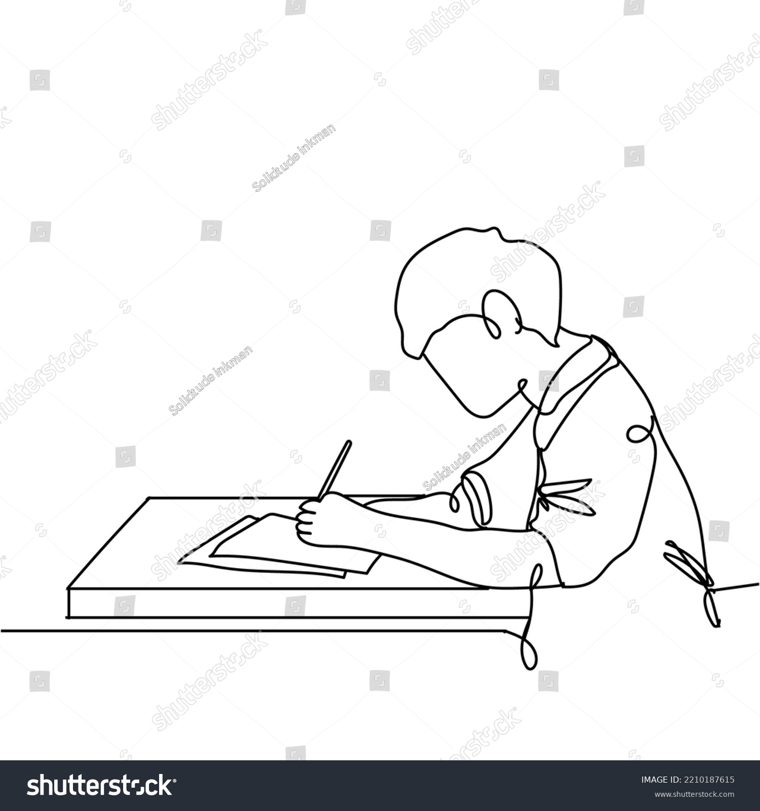 Continuous Line Drawing Man Sitting Table Stock Vector (Royalty Free ...