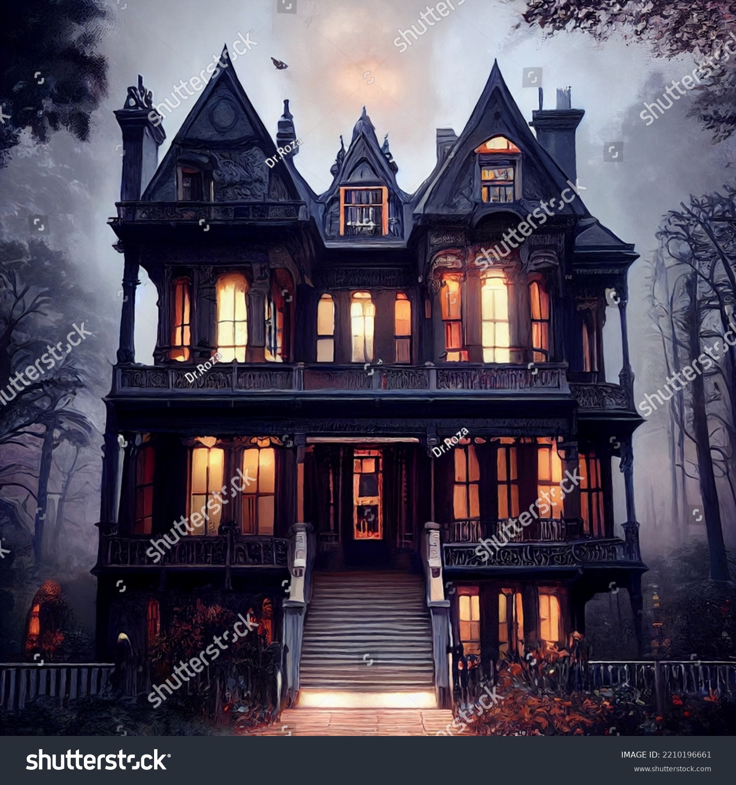 Realistic Victorian Mansion Beautiful Haunted Af Stock Illustration ...