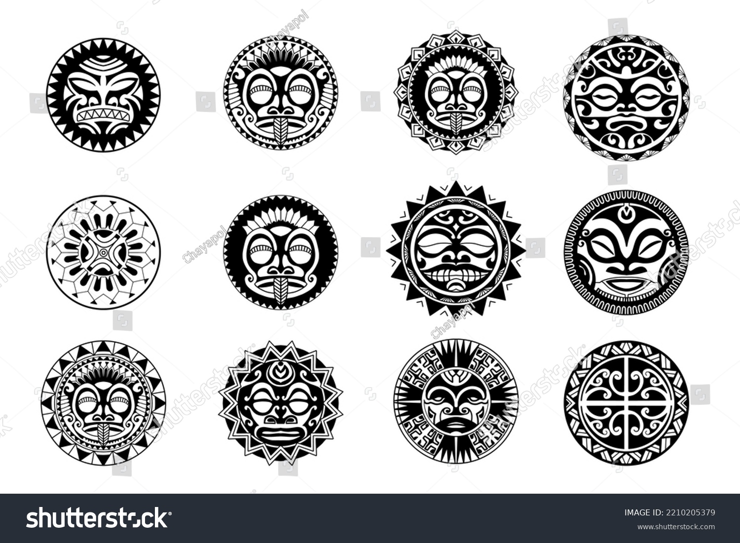Polynesian Sun Face Maori Tattoo Style Stock Vector (Royalty Free ...