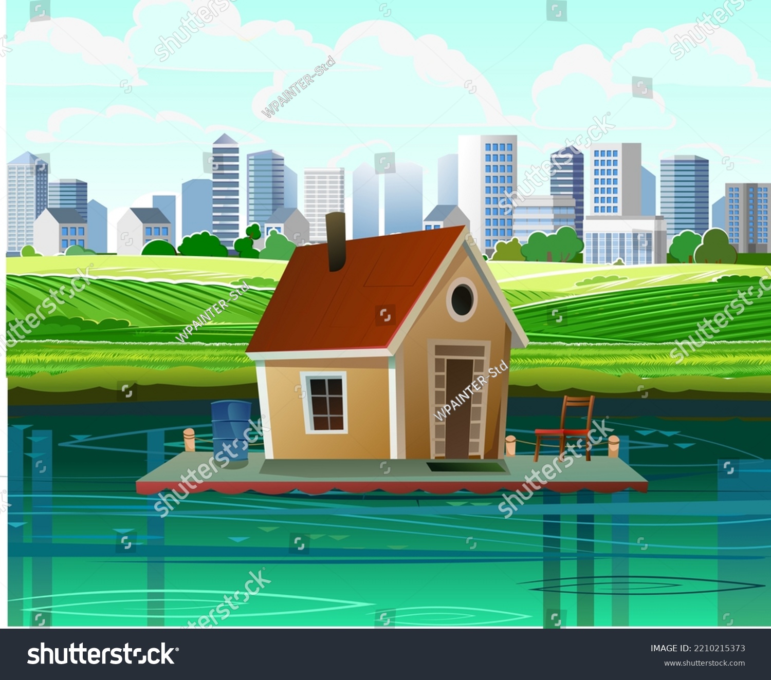 Floating House On Horizon Large Modern Stock Vector (Royalty Free ...