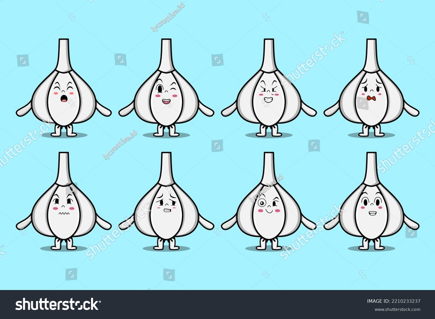 Set Kawaii Garlic Cartoon Character Different Stock Vector Royalty Free 2210233237 Shutterstock 