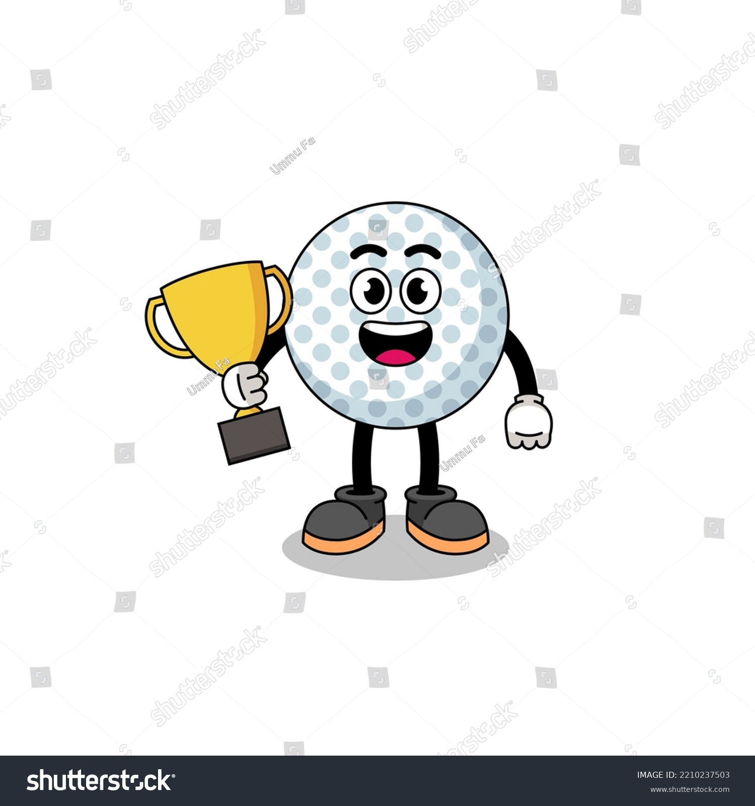 Cartoon Mascot Golf Ball Holding Trophy Stock Vector (Royalty Free ...