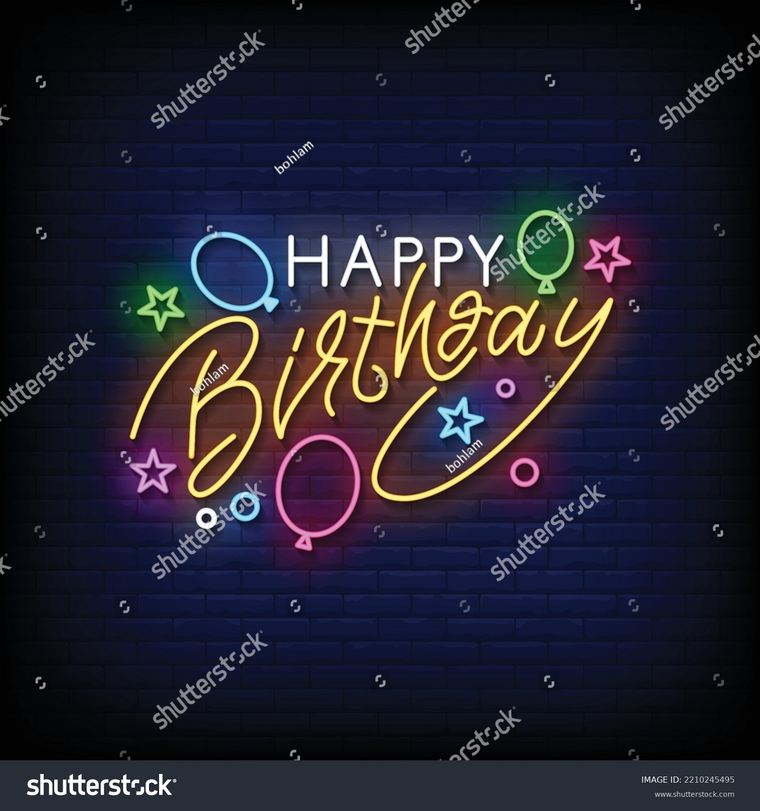 Neon Sign Happy Birthday Brick Wall Stock Vector (Royalty Free ...