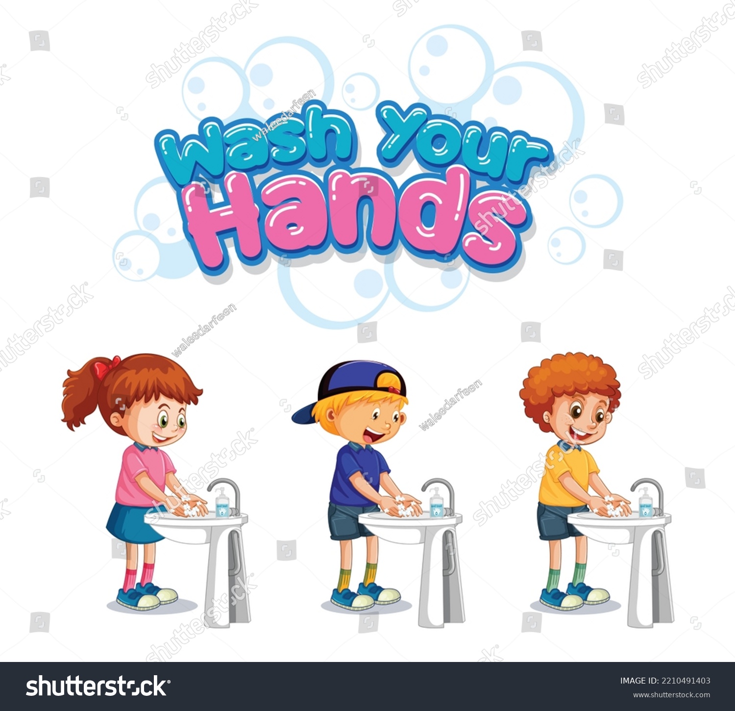 Kids Washing Their Hands Sink Concept Stock Vector (Royalty Free ...