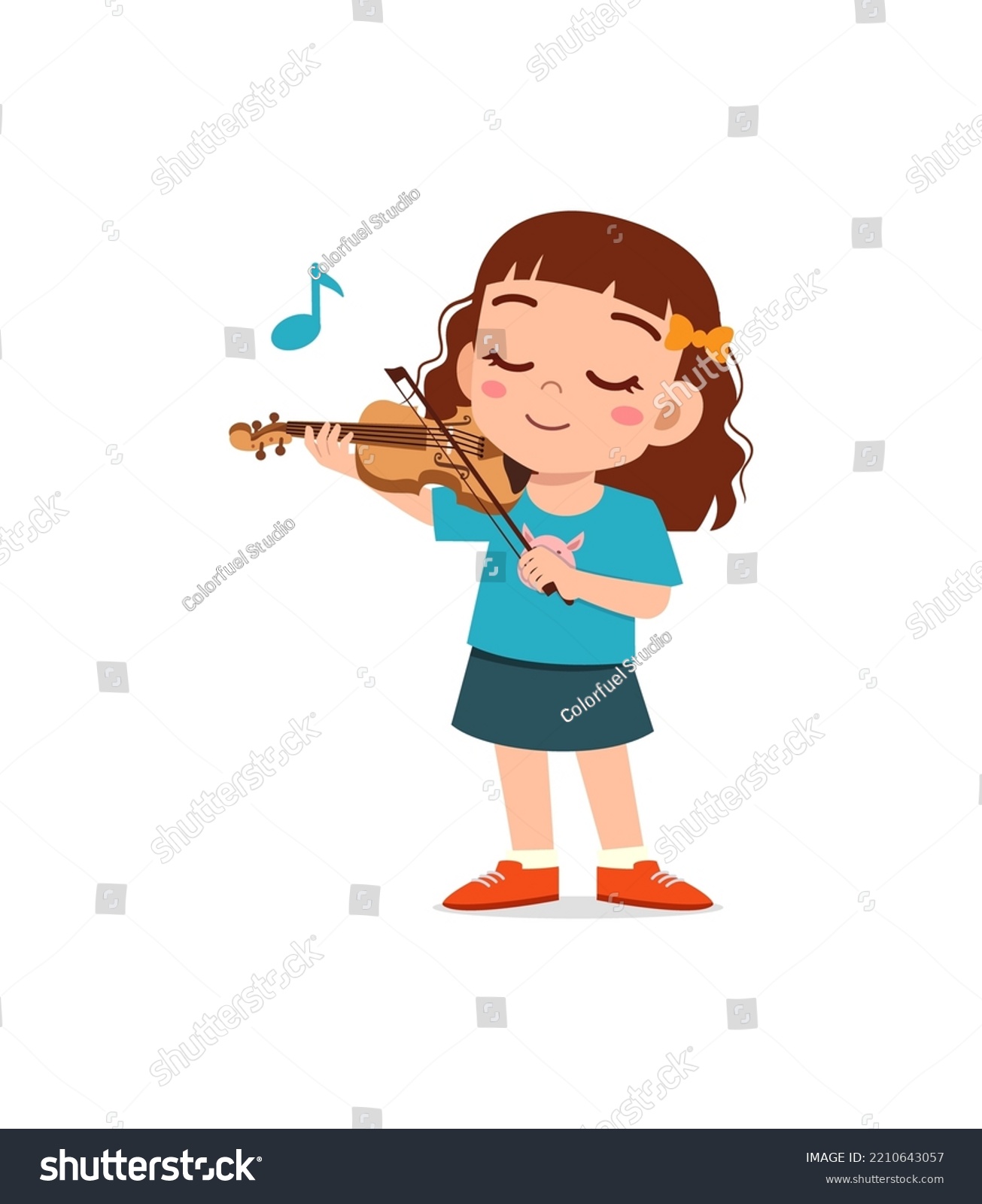 Little Kid Play Violin Feel Happy Stock Vector (Royalty Free ...