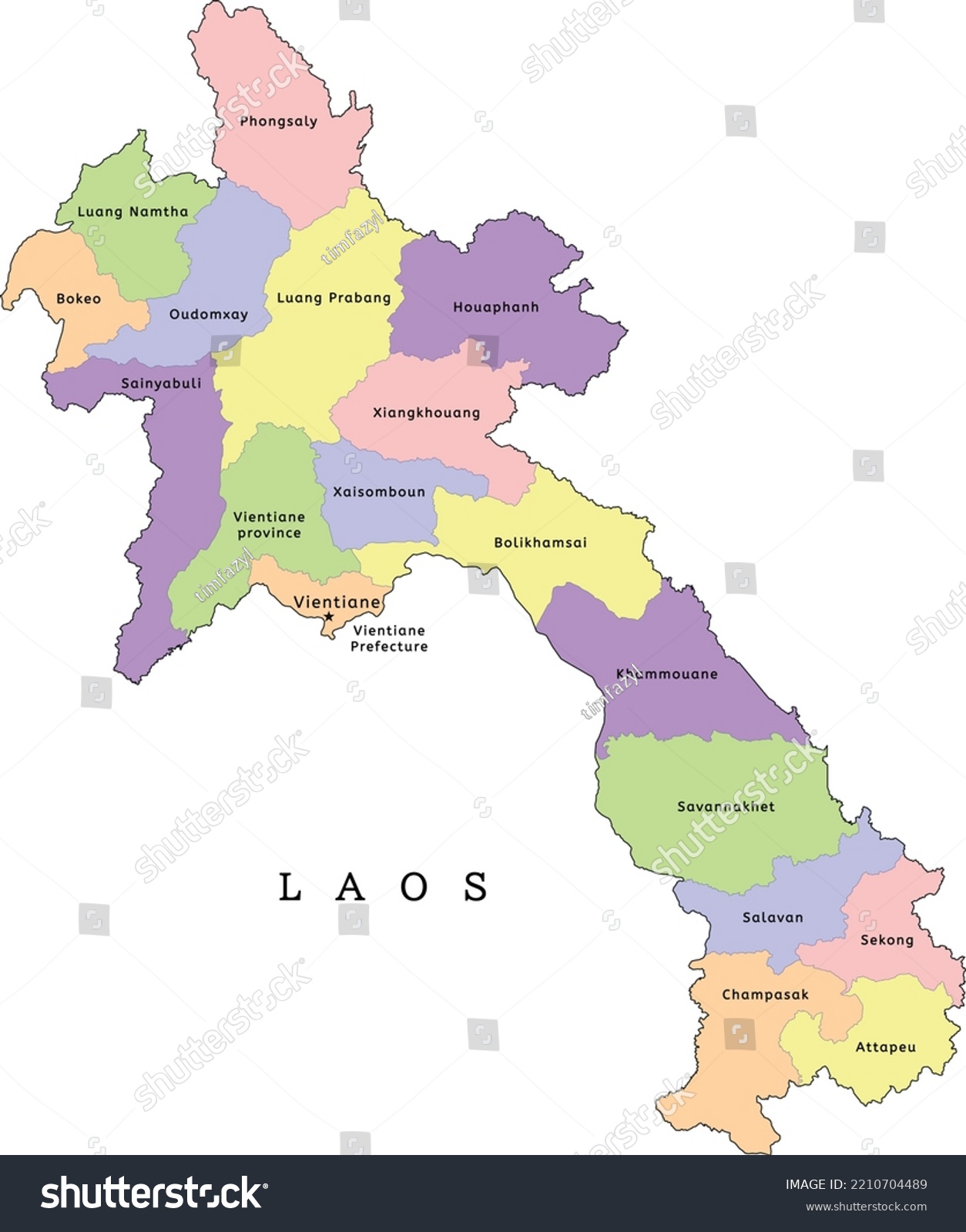 Laos Administrative Map Provincies Colored Vector Stock Vector (Royalty ...