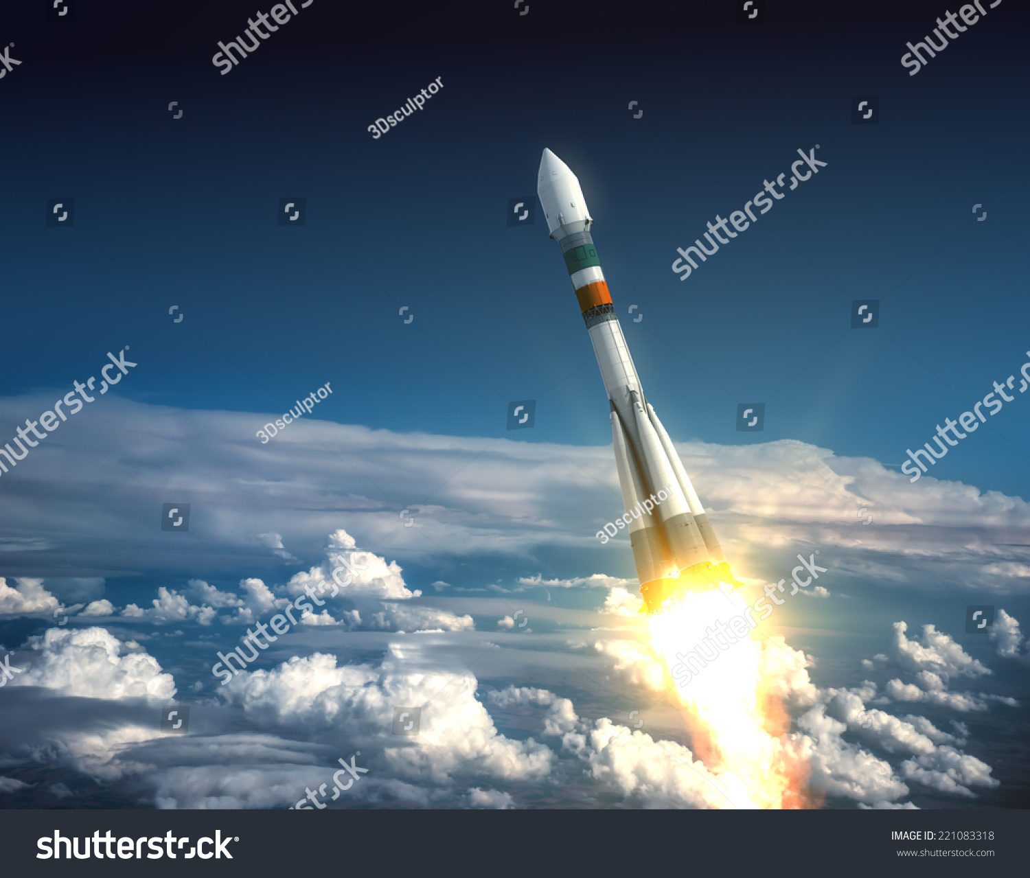 Carrier Rocket Take Off 3d Scene Stock Illustration 221083318 ...