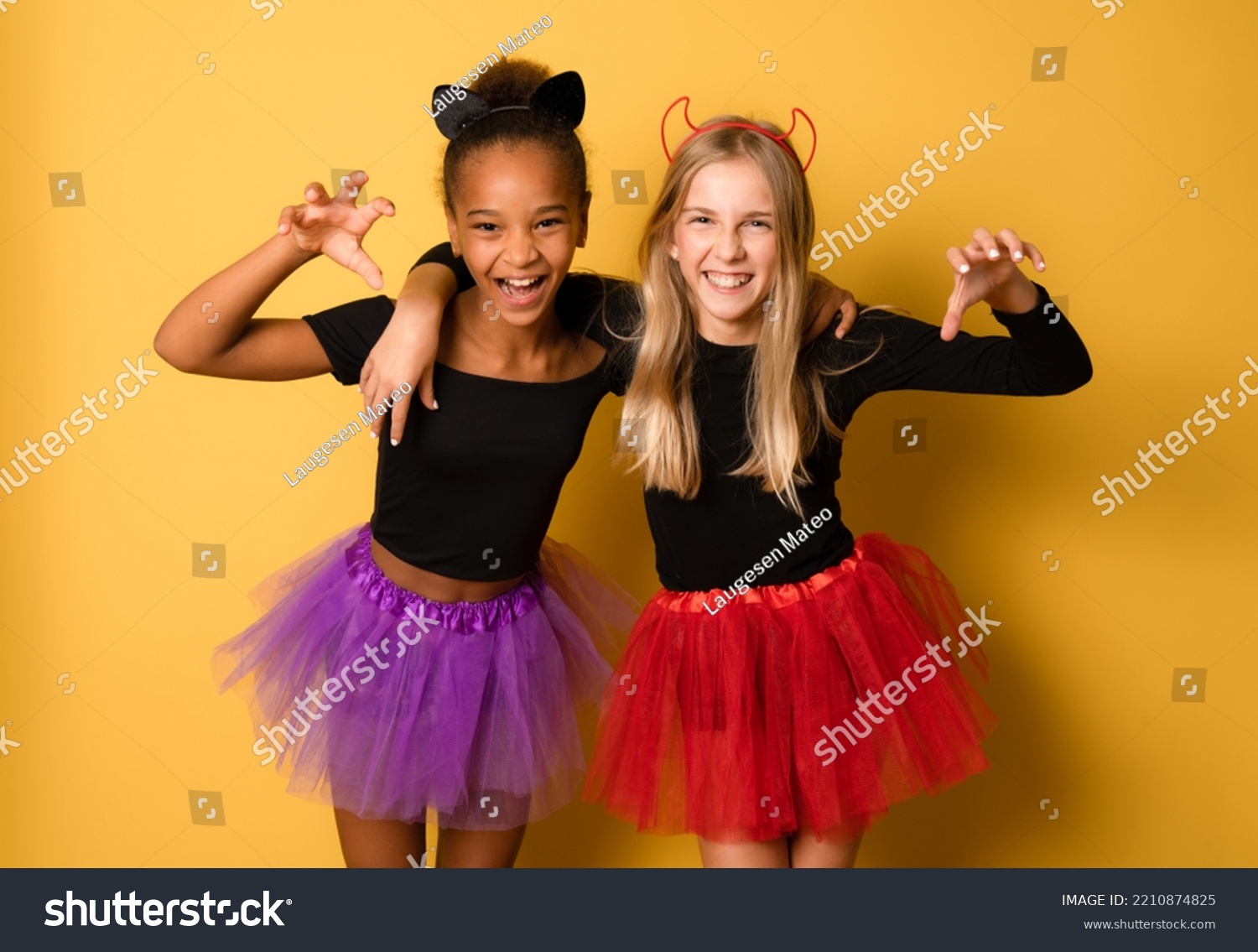 Happy Preteen Girls Costumes Having Fun Stock Photo 2210874825 