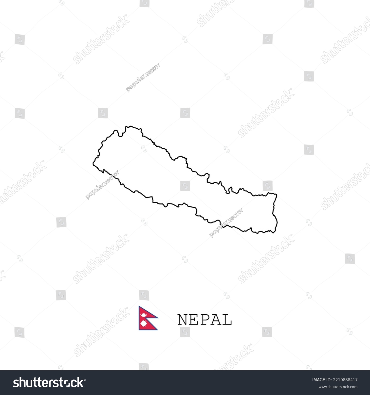 Nepal Vector Map Outline Line Linear Stock Vector (Royalty Free ...