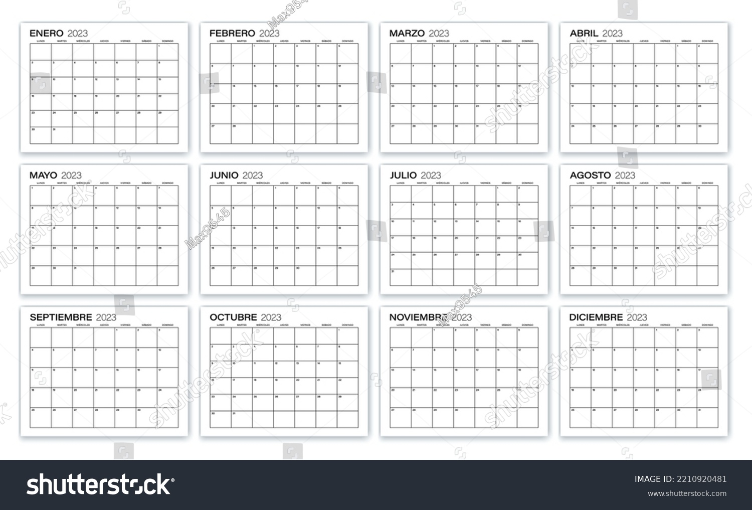 2023 Monthly Spanish Calendar Monthly Schedule Stock Vector (Royalty ...