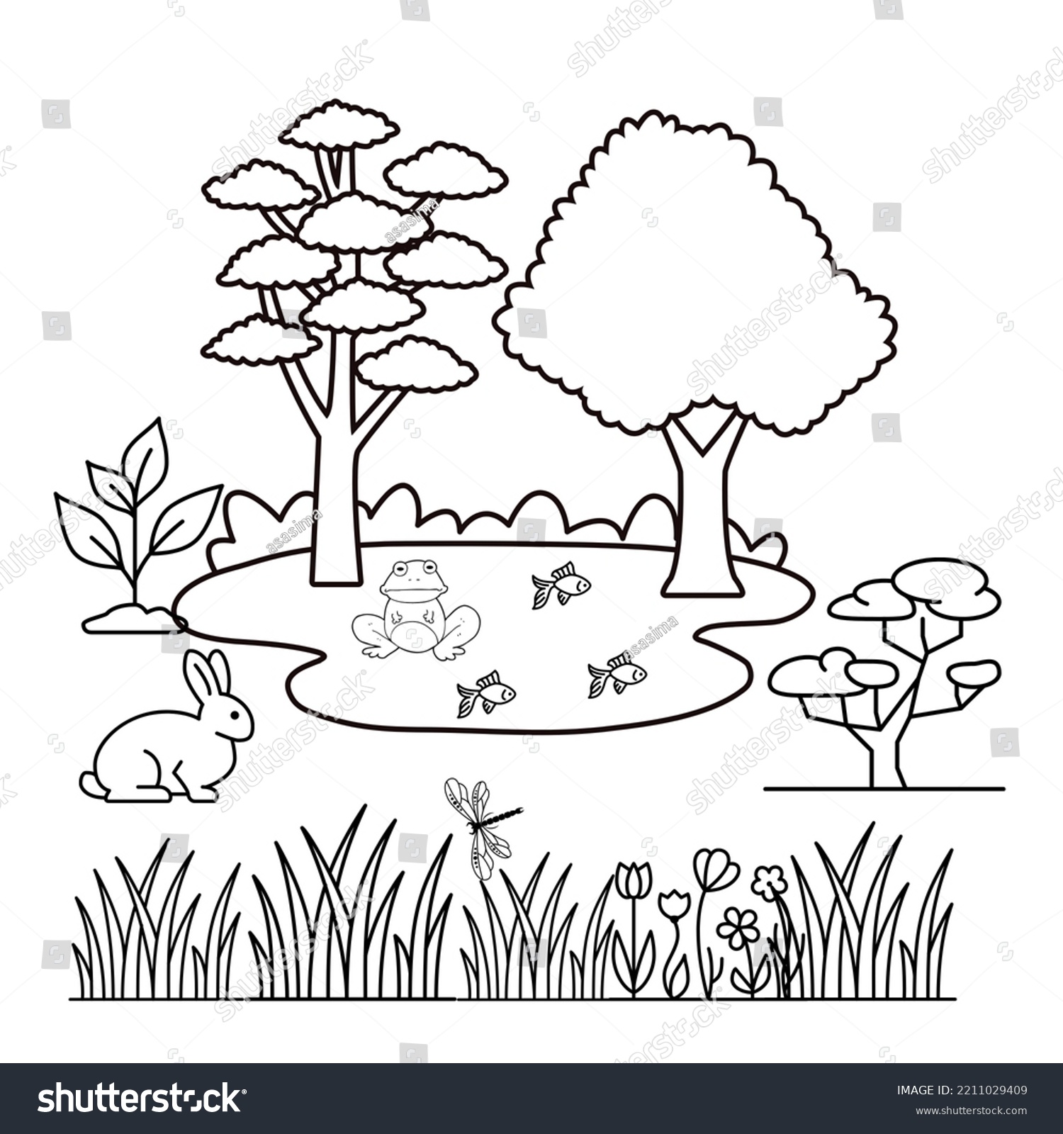 Coloring Page Lake Landform Clipart Stock Illustration 2211029409 ...