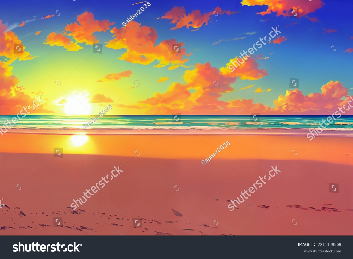 Sunset Coastline Anime Backgrounds Web Graphics Stock Illustration 2211139869 Shutterstock