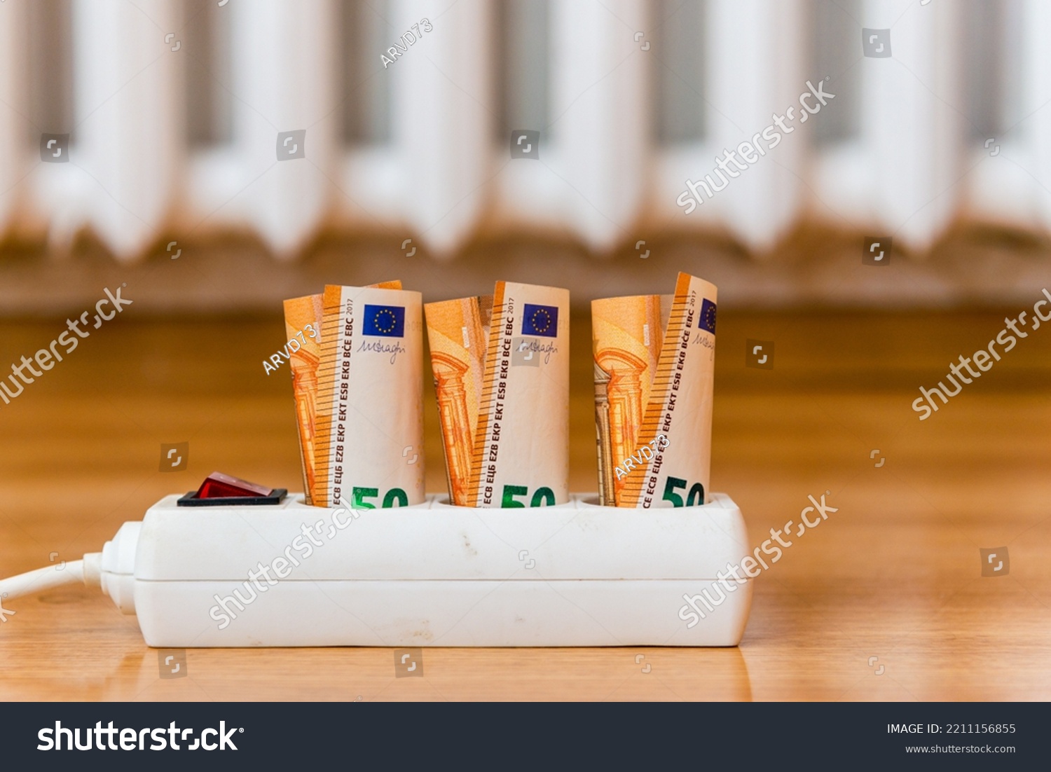 Euro Banknotes Stuck Electric Power Strip Stock Photo 2211156855 ...