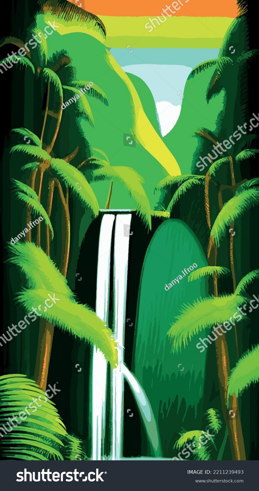 Waterfall Green Jungle Rainforest Vector Illustration Stock Vector ...