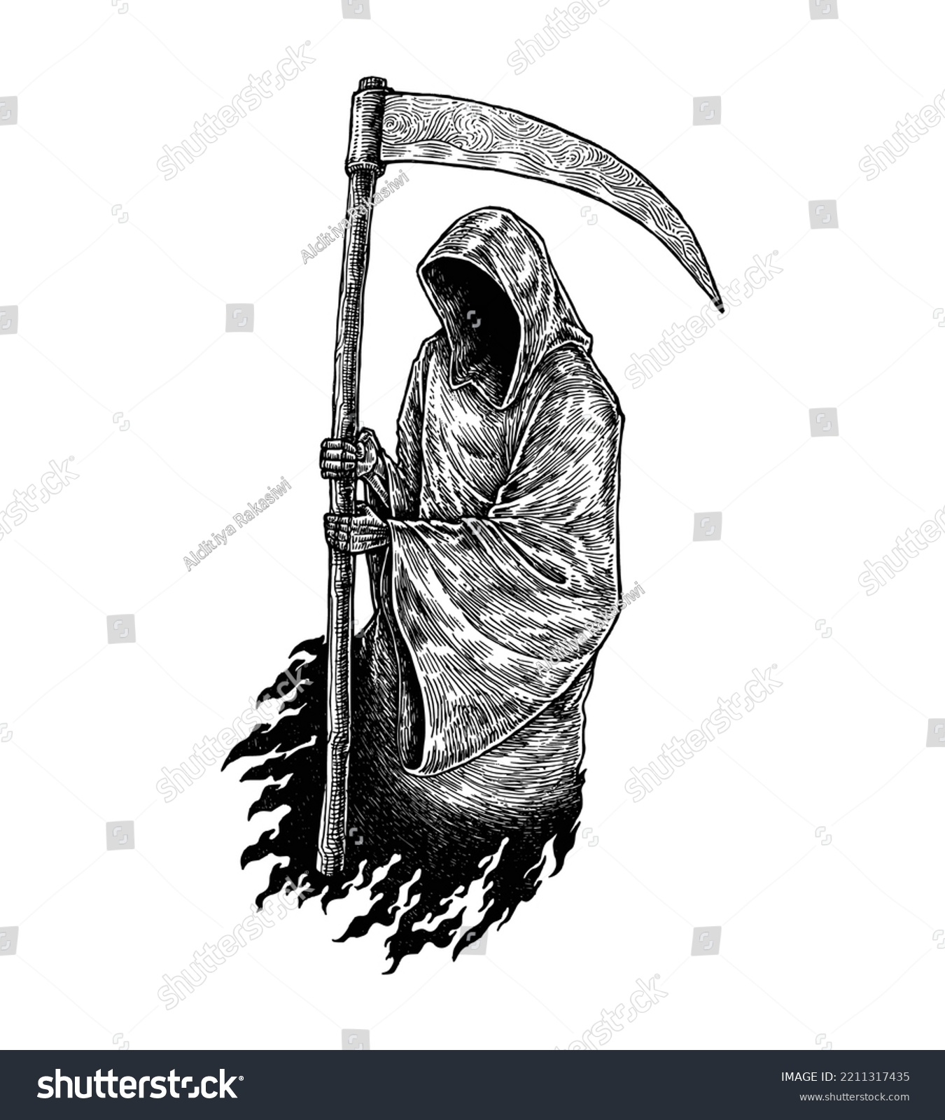 Grim Reaper Hand Drawn Pointillism Illustration Stock Vector (Royalty ...