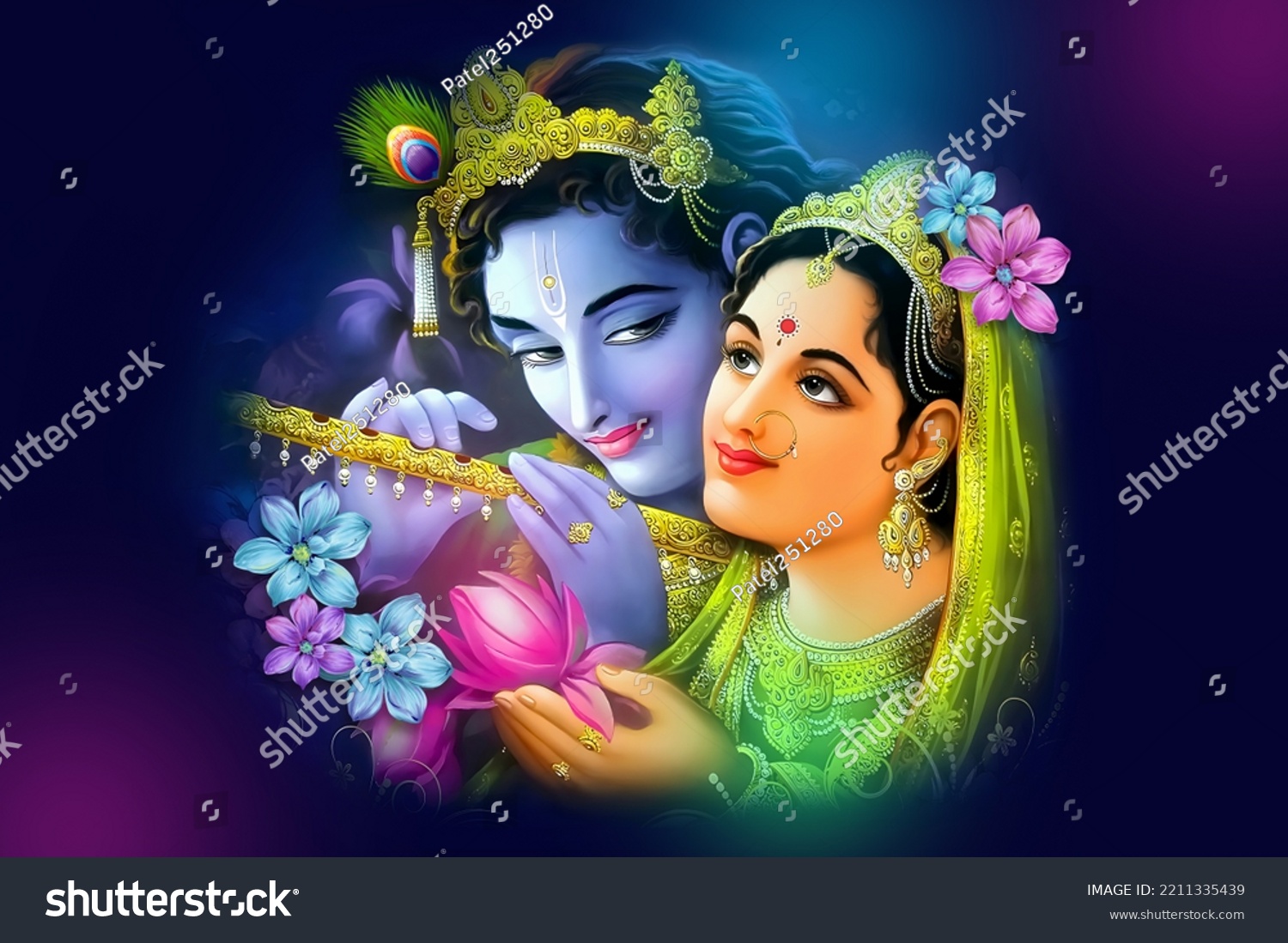 Radha Krishna Poster Hindu God Art Stock Illustration 2211335439 ...