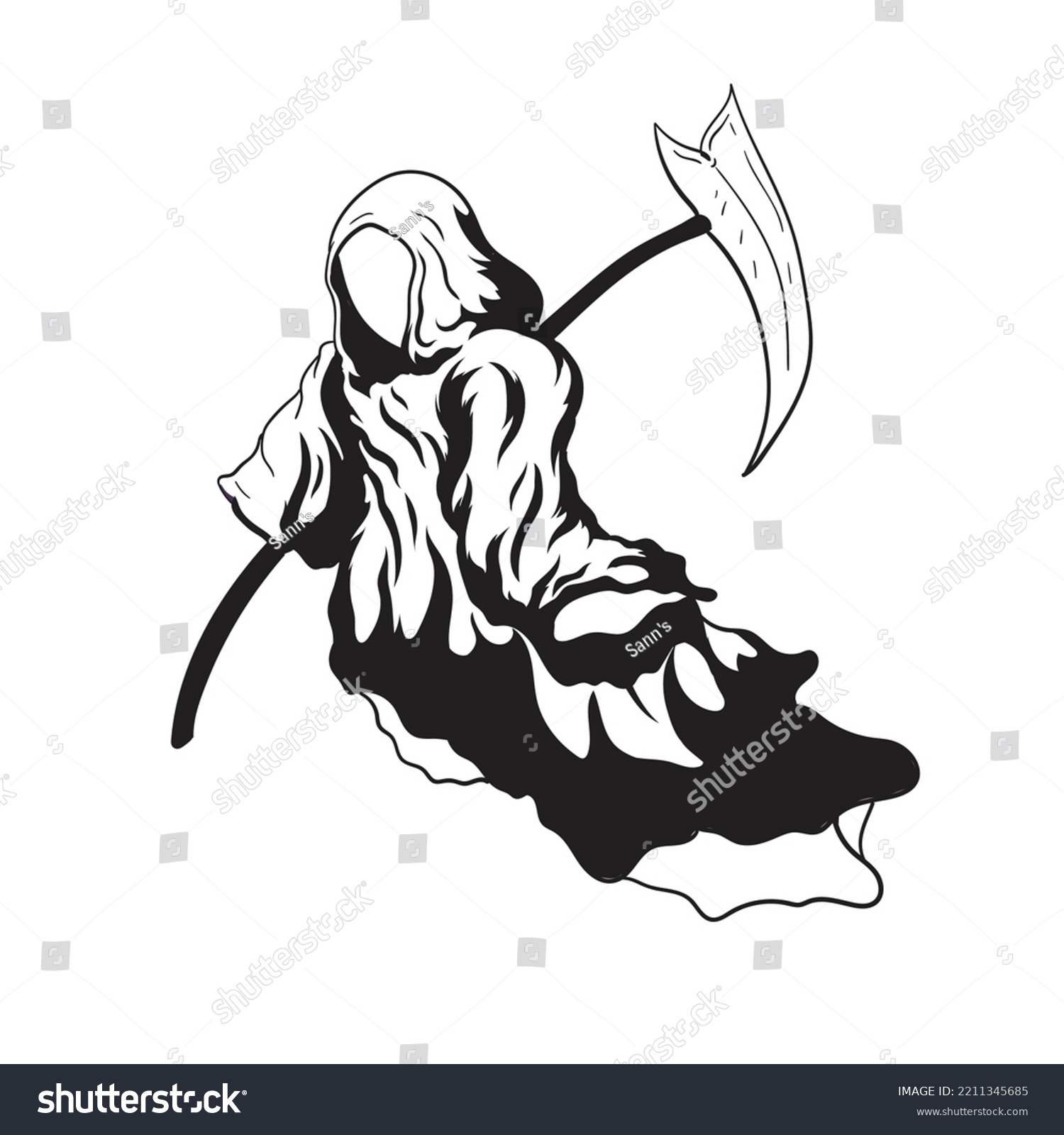 Vector Black White Halloween Grim Reaper Stock Vector (Royalty Free ...