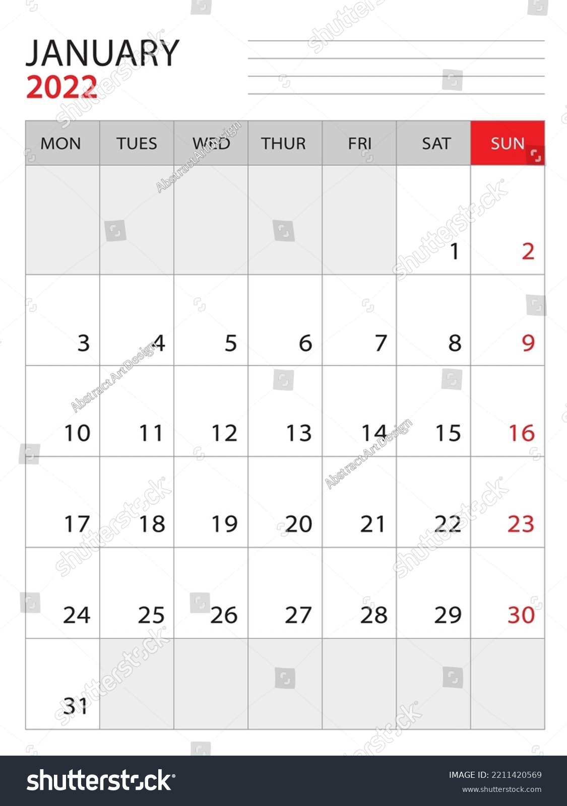 January 2022calendar 2022 Template Vector Illustration Stock Vector January 2022calendar 2022 Template Vector Illustration Stock Vector