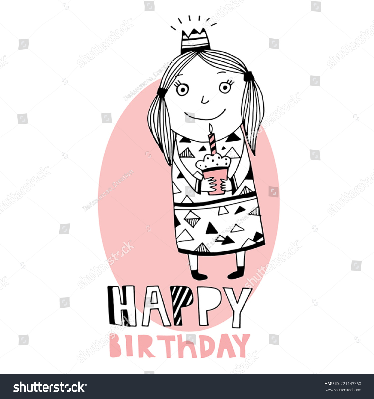 Happy Birthday Card Cute Girl Stock Vector (Royalty Free) 221143360 ...