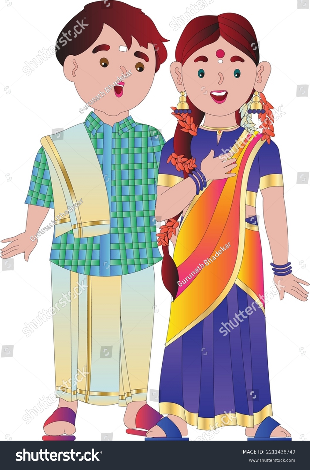 Young Indian Tamilian Married Couple Dressed Stock Vector (Royalty Free ...