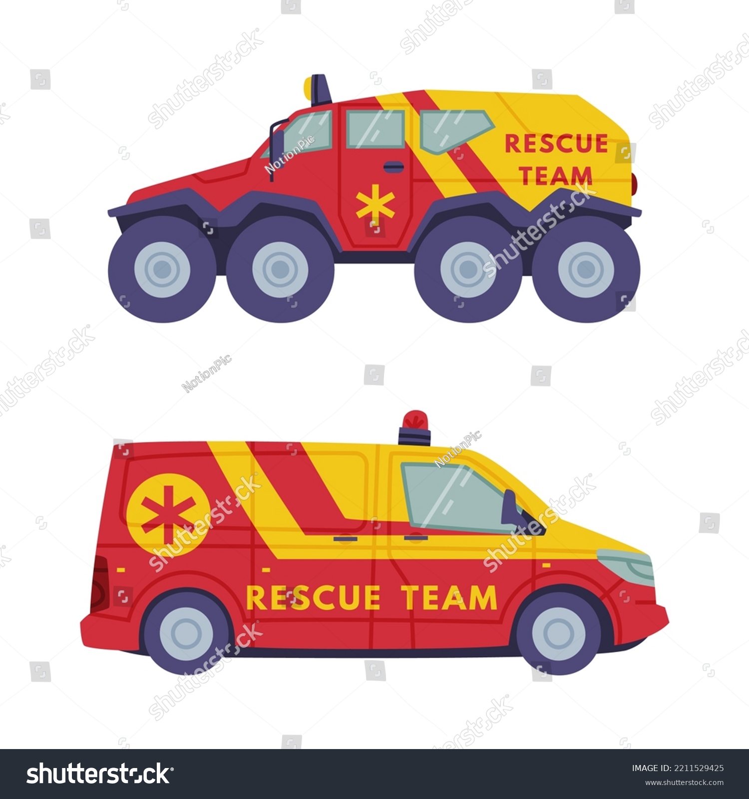 Red Yellow Van Truck Siren Rescue Stock Vector (Royalty Free ...