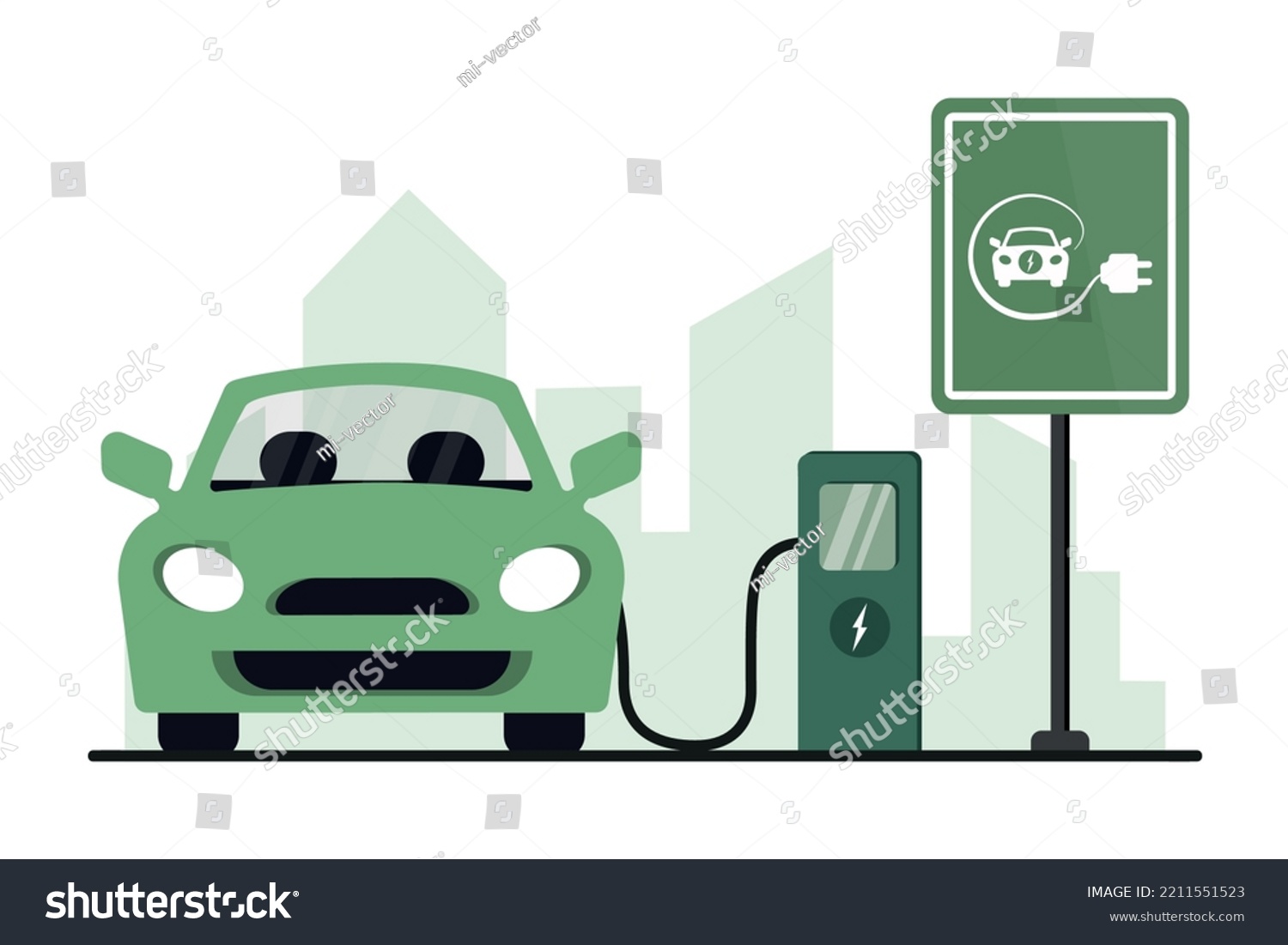 Illustration Electric Vehicle Charging Station Car Stock Vector ...