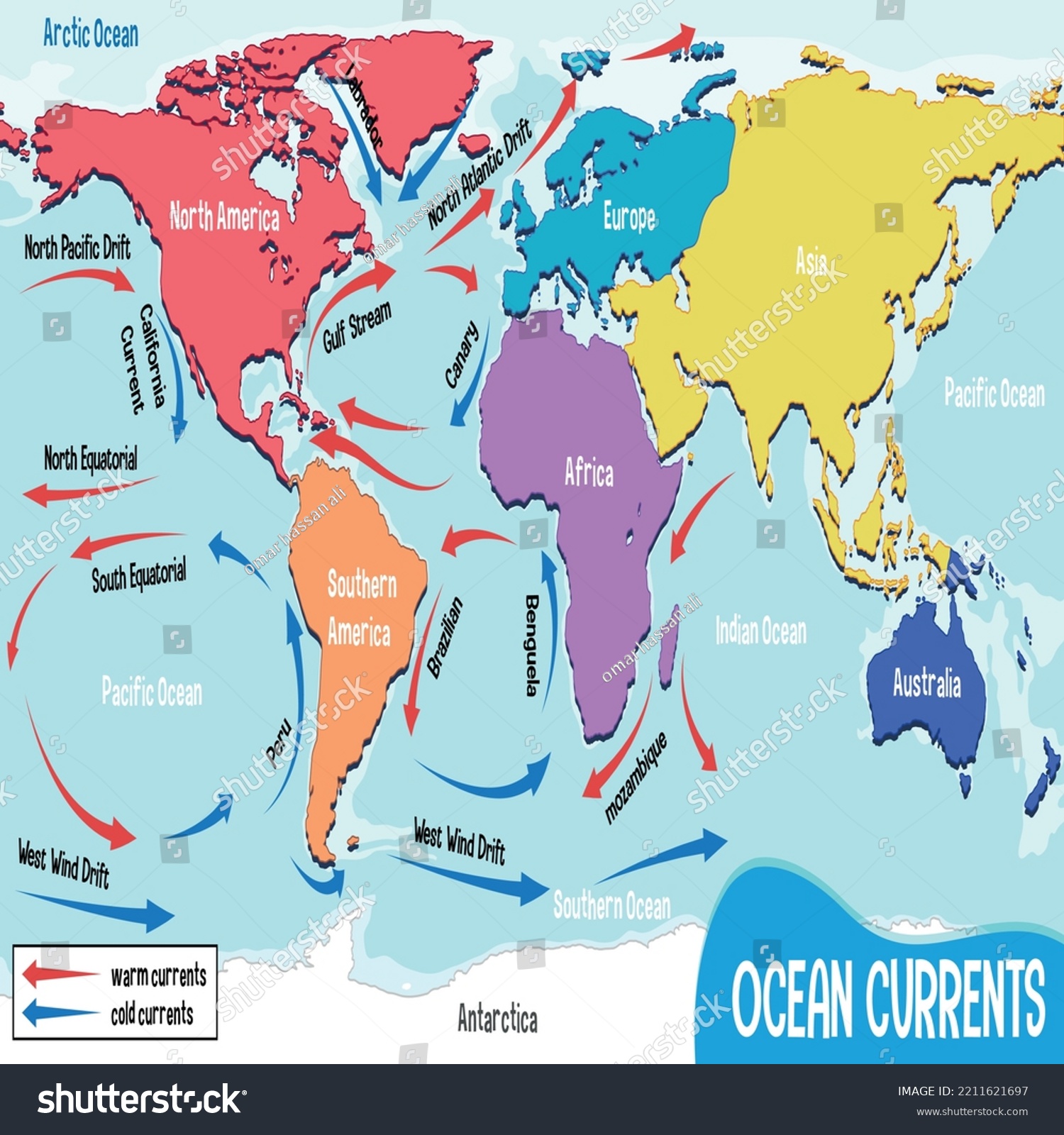 Ocean Current World Map Names Illustration Stock Vector (Royalty Free ...