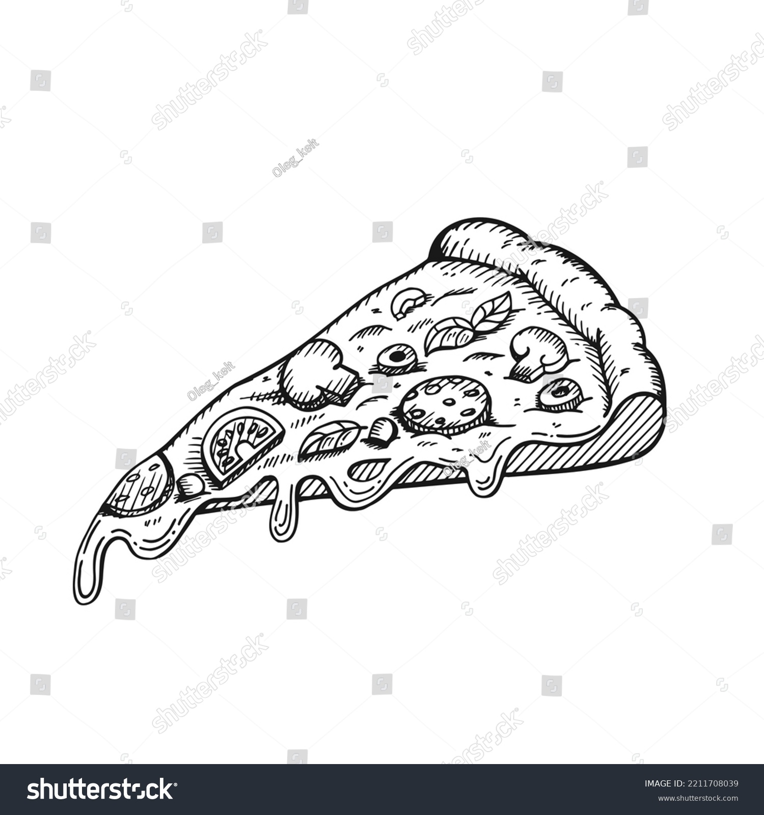 Vector Pizza Slice Drawing Hand Drawn Stock Vector (Royalty Free ...