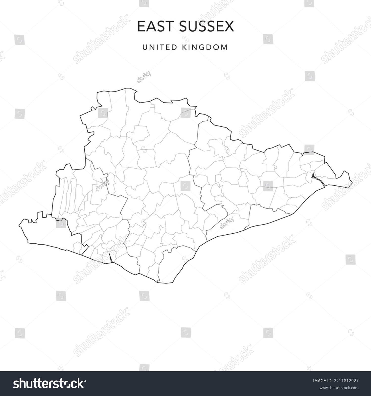 Administrative Map East Sussex Counties Districts Stock Vector (Royalty ...