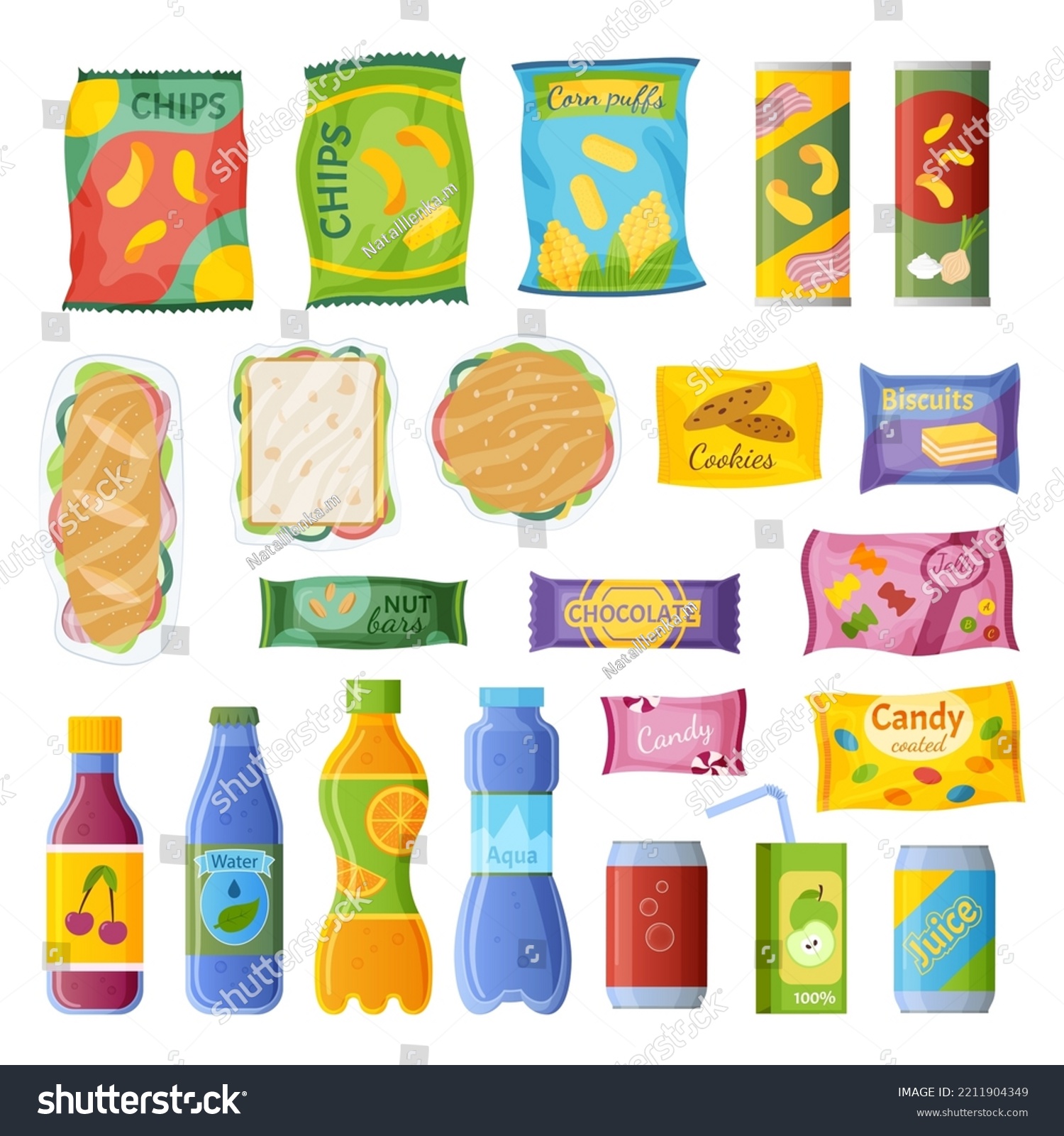 Snack Set Candy Chips Drink Packet Stock Vector (Royalty Free ...