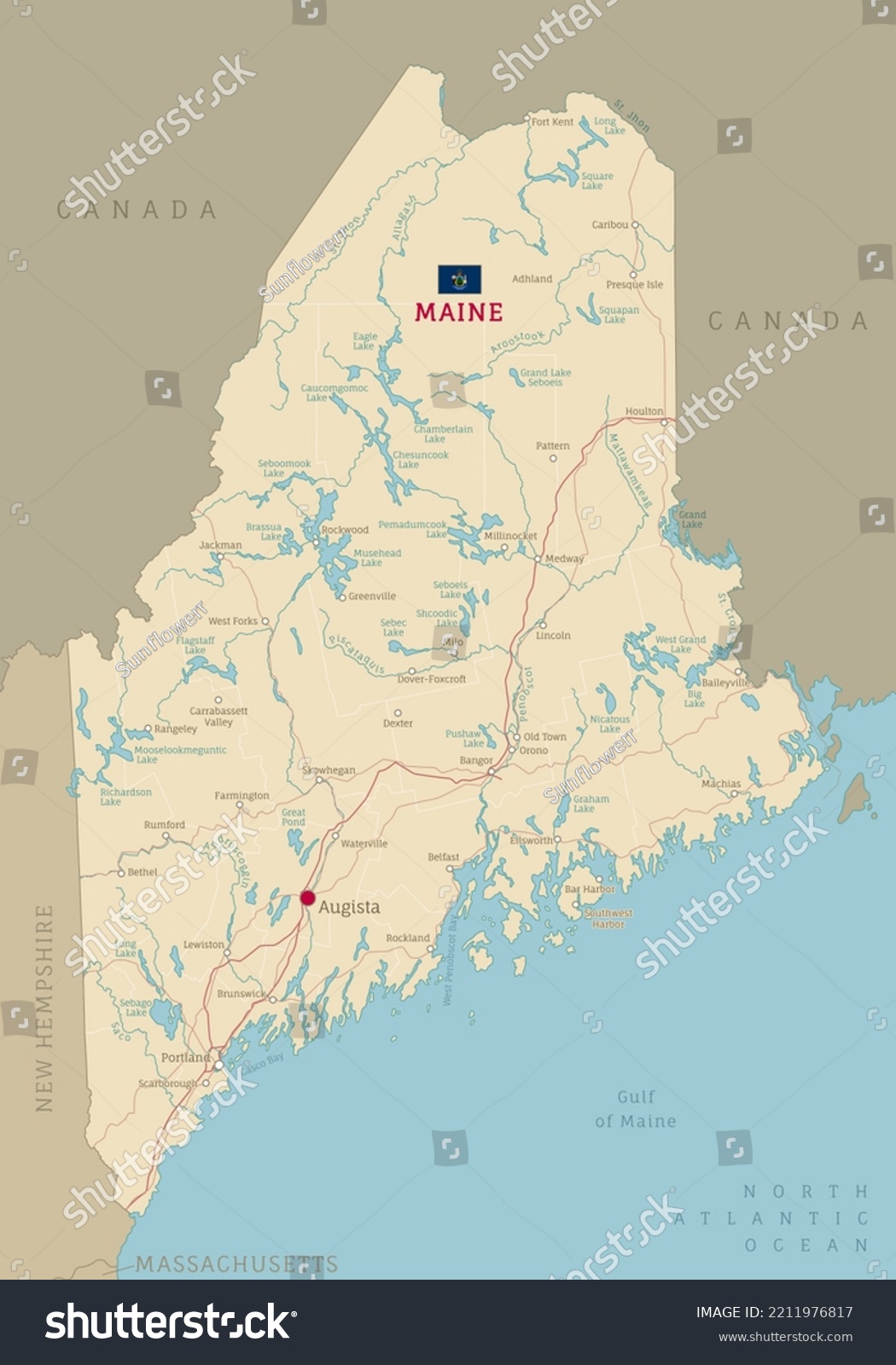 Road Map Maine Us American Federal Stock Vector Royalty Free Stock Vector Road Map Of Maine Us American Federal State Editable Highly Detailed Transportation Map Of Maine 2211976817