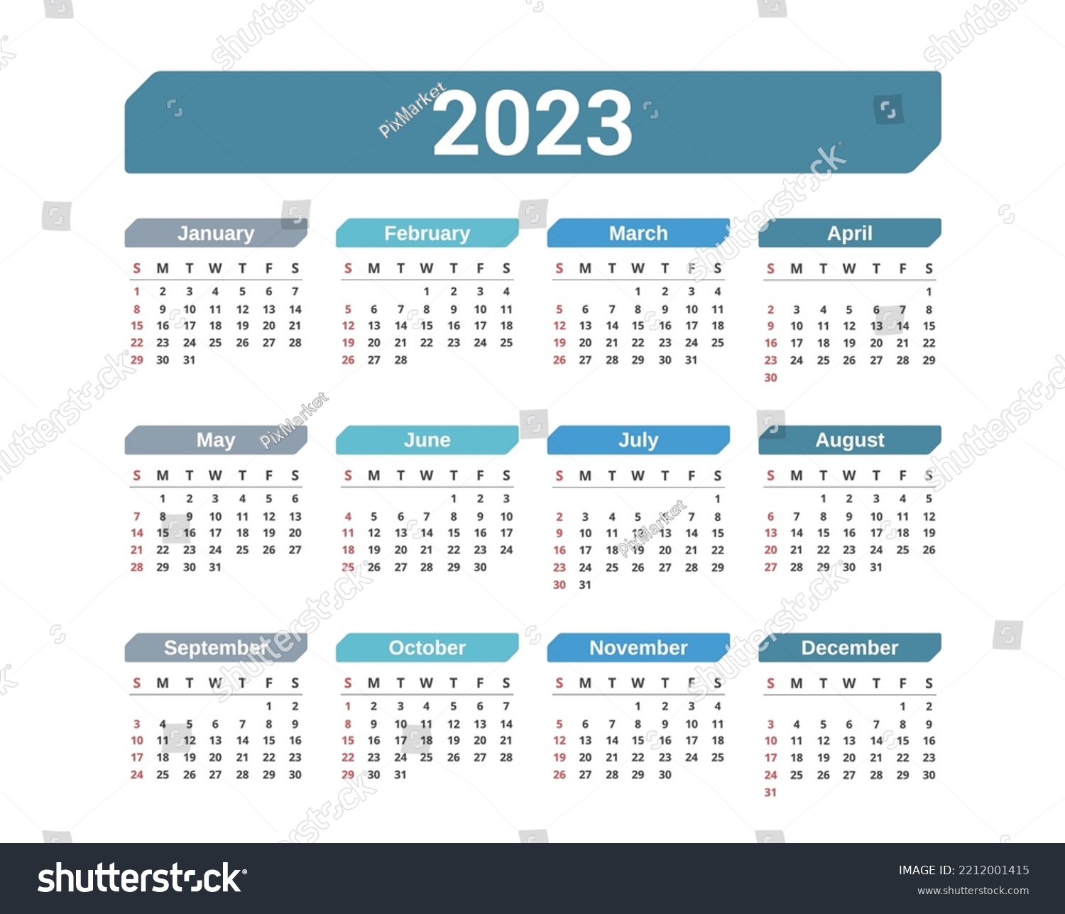 2023 Calendar Week Starts On Sunday Stock Vector (Royalty Free ...