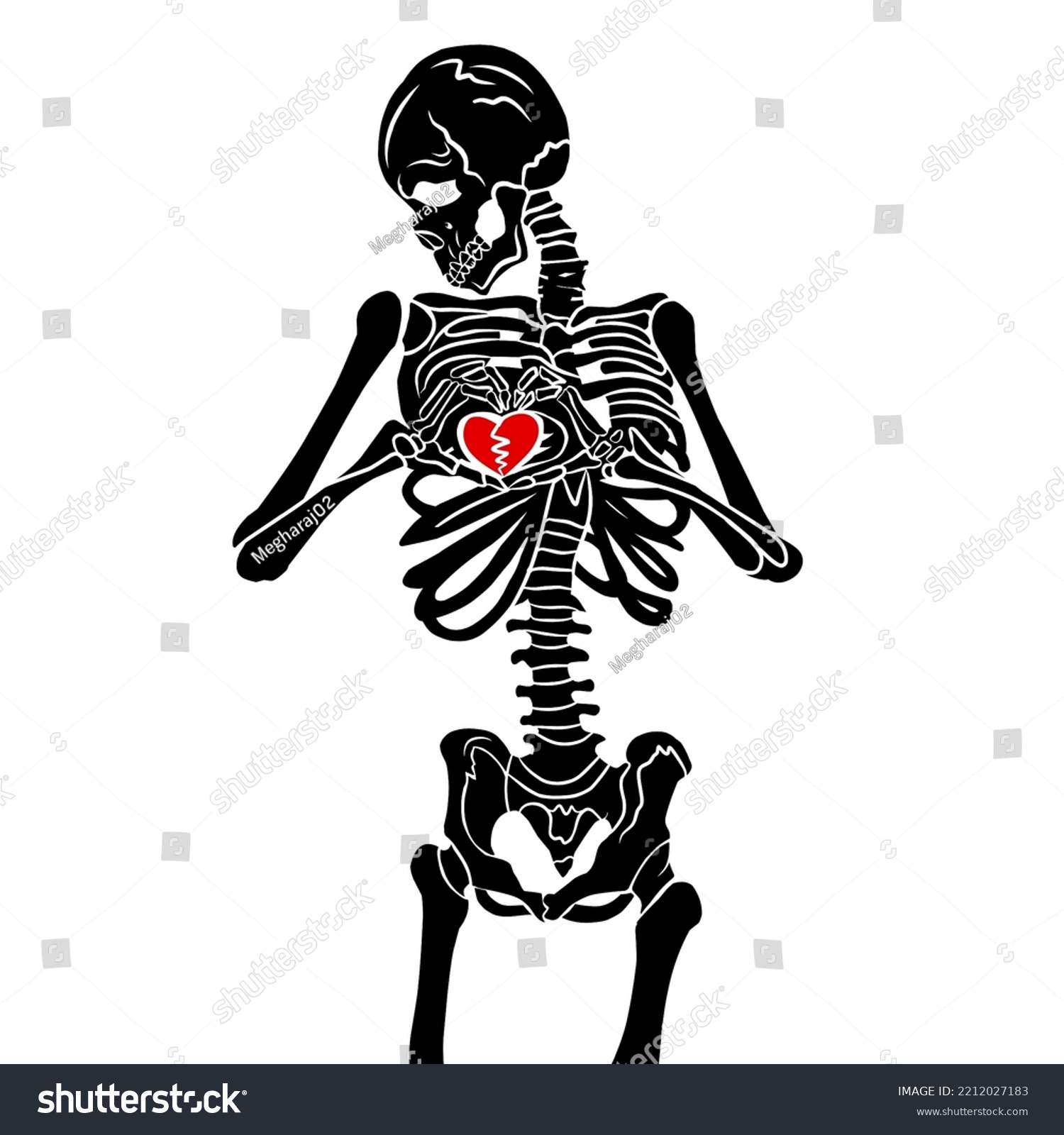 Skeleton Body Heart Chest Love Vector Stock Vector (Royalty Free ...