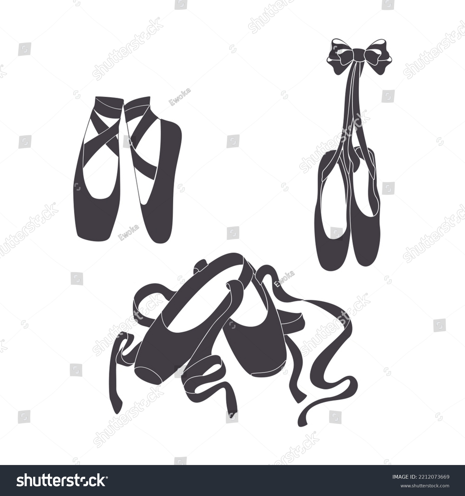 Collection Vector Silhouettes Drawings Pointe Shoes Stock Vector ...