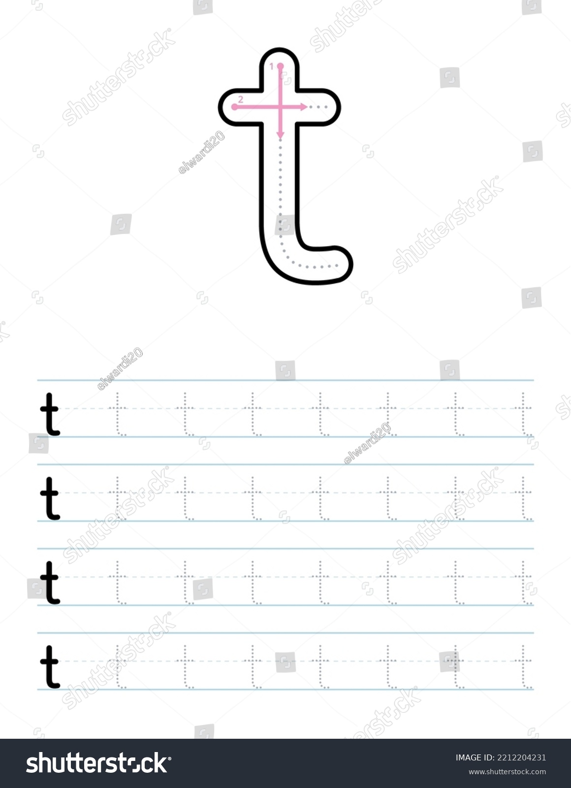 Trace Lowercase Letter T Worksheet Kids Stock Vector Royalty Free