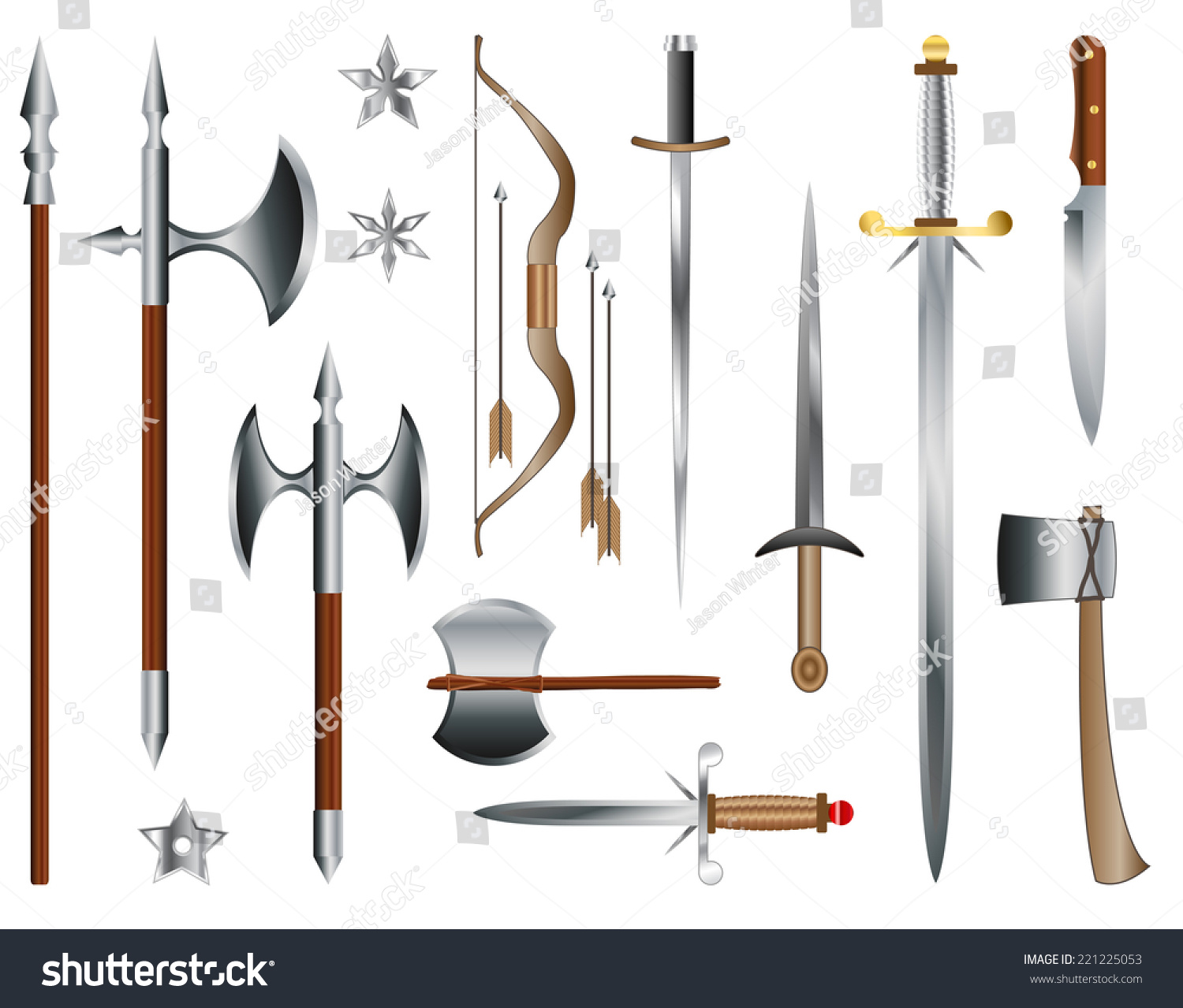 Swords Axes Bow Medieval Weapons Vectors Stock Vector (Royalty Free ...