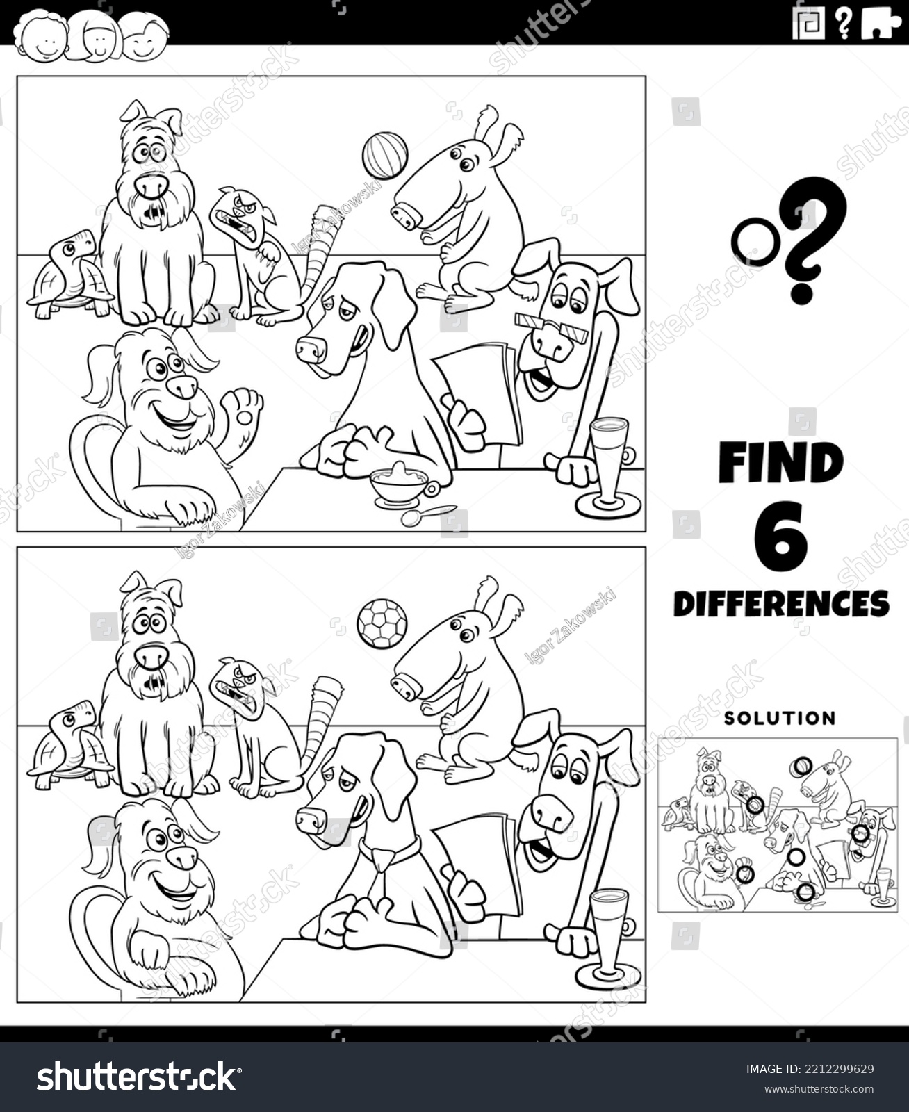 Black White Cartoon Illustration Finding Differences Stock Vector ...