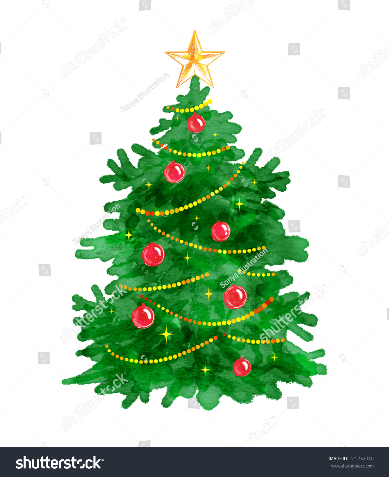 Christmas Tree Watercolor Art Vector Illustration Stock Vector (Royalty ...