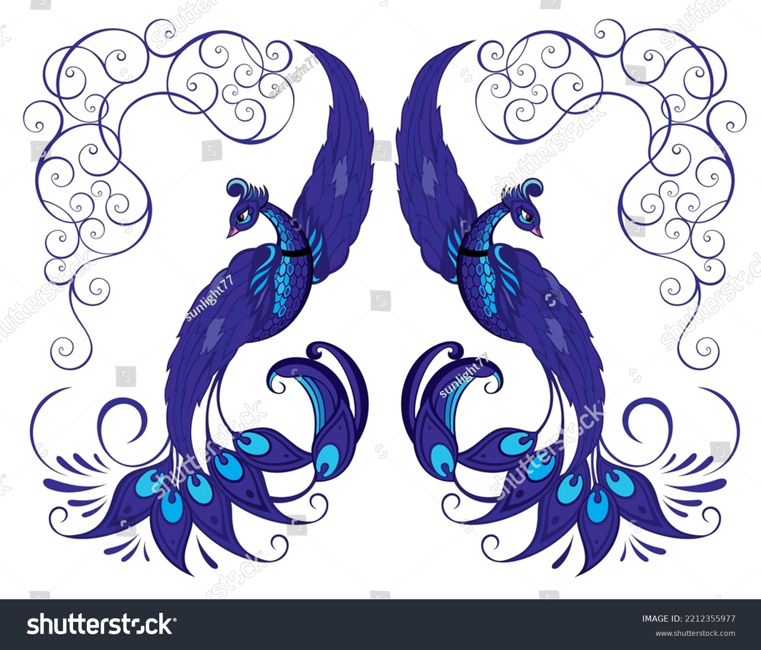 Beautiful Peacock Cartoon Bird Ornamental Feathers Stock Vector