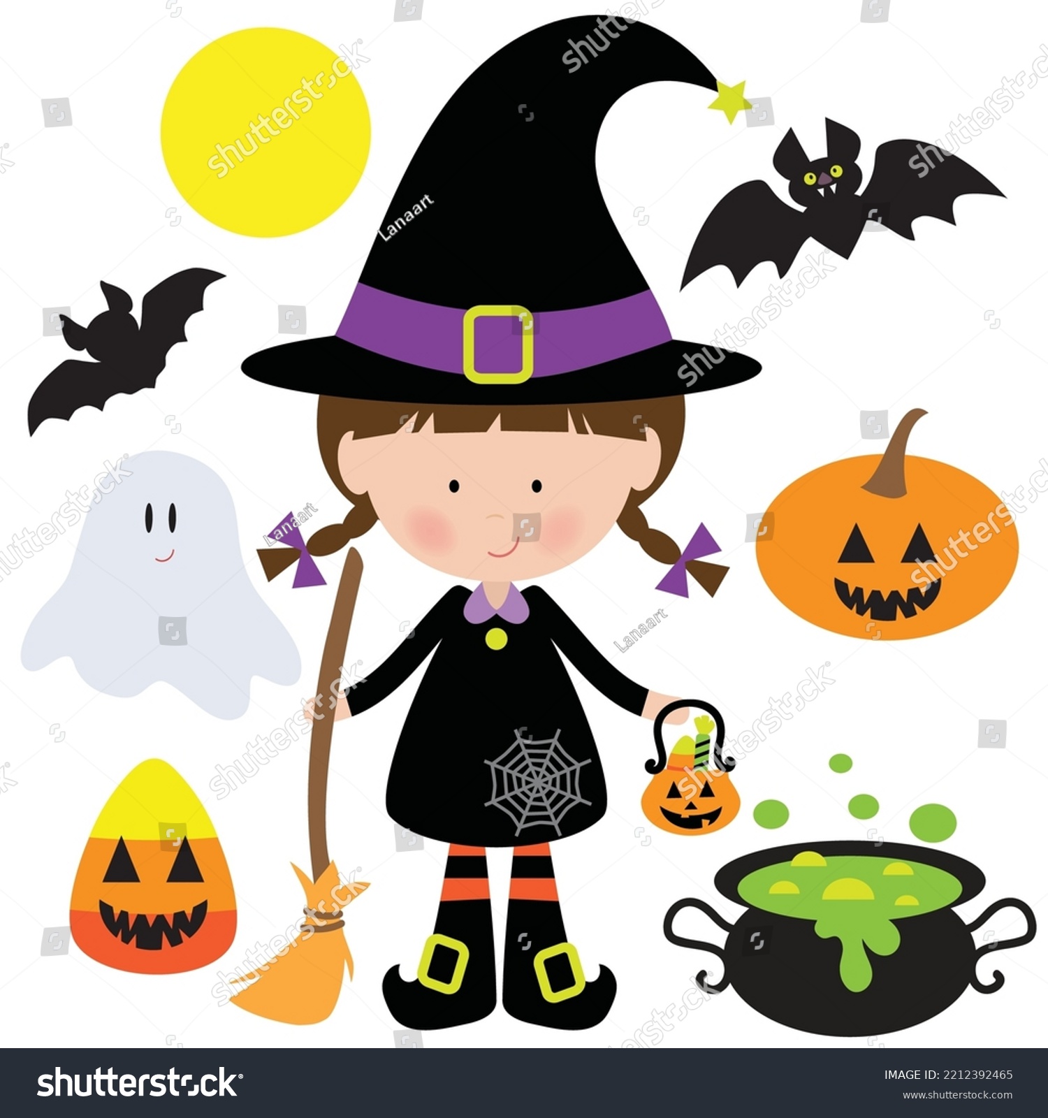 Cute Halloween Witch Vector Cartoon Illustration Stock Vector (Royalty ...