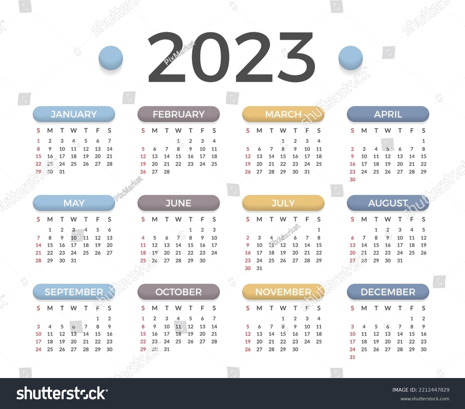 2023 Calendar Week Starts On Sunday Stock Vector (Royalty Free ...