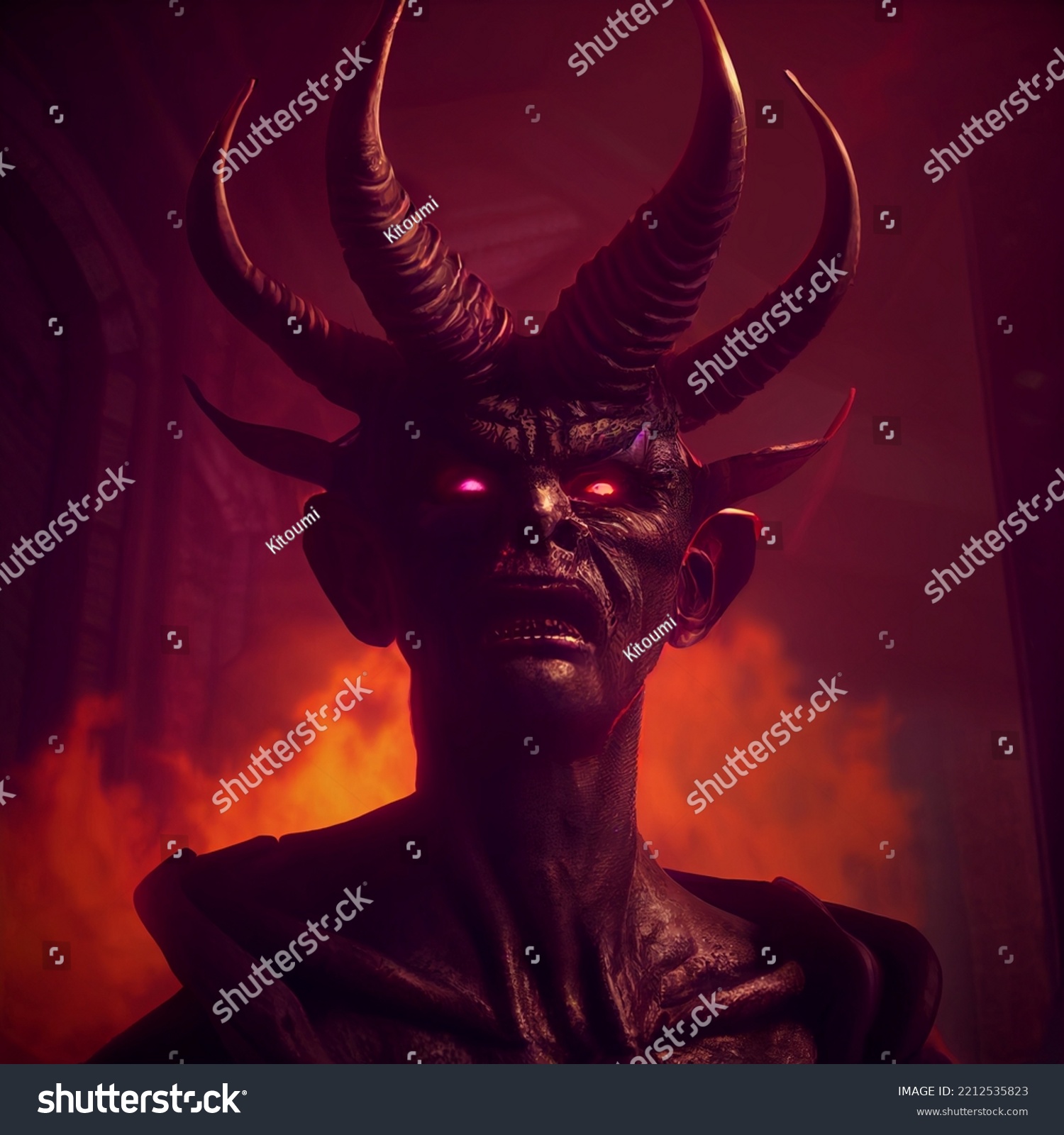 Scary Demon Horns Evil Look Glowing Stock Illustration 2212535823 ...