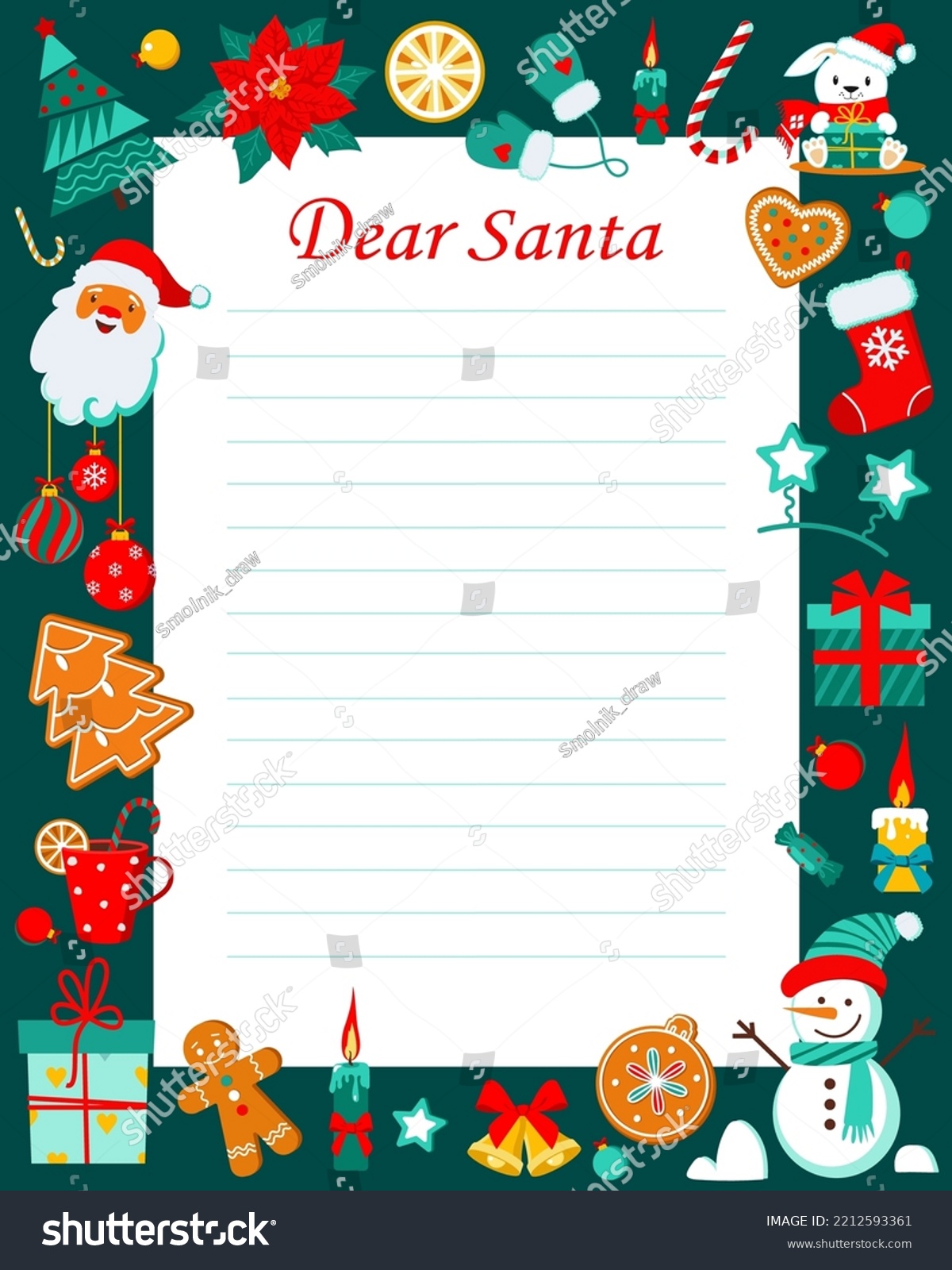 Letter Santa Claus Template Christmas Characters Stock Vector (Royalty ...